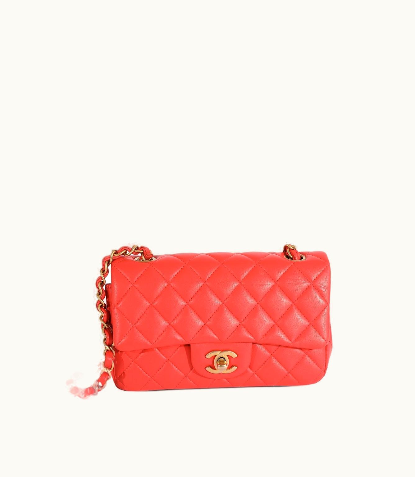 Chanel Chanel Mini Classic Flap Shoulder Bag Coral Pink Lambskin