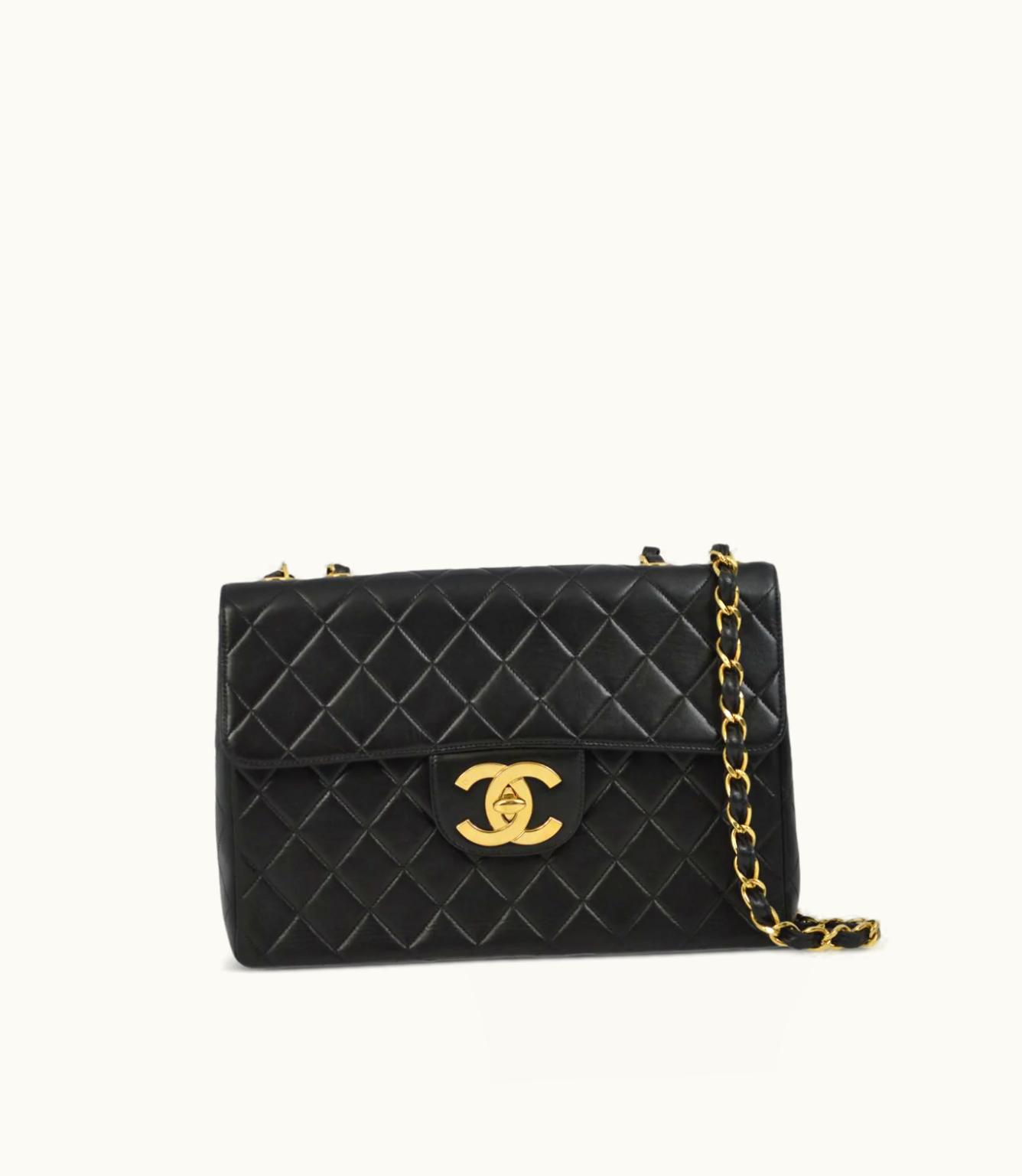 Chanel Chanel 1980s Jumbo Classic Flap Shoulder Bag Black