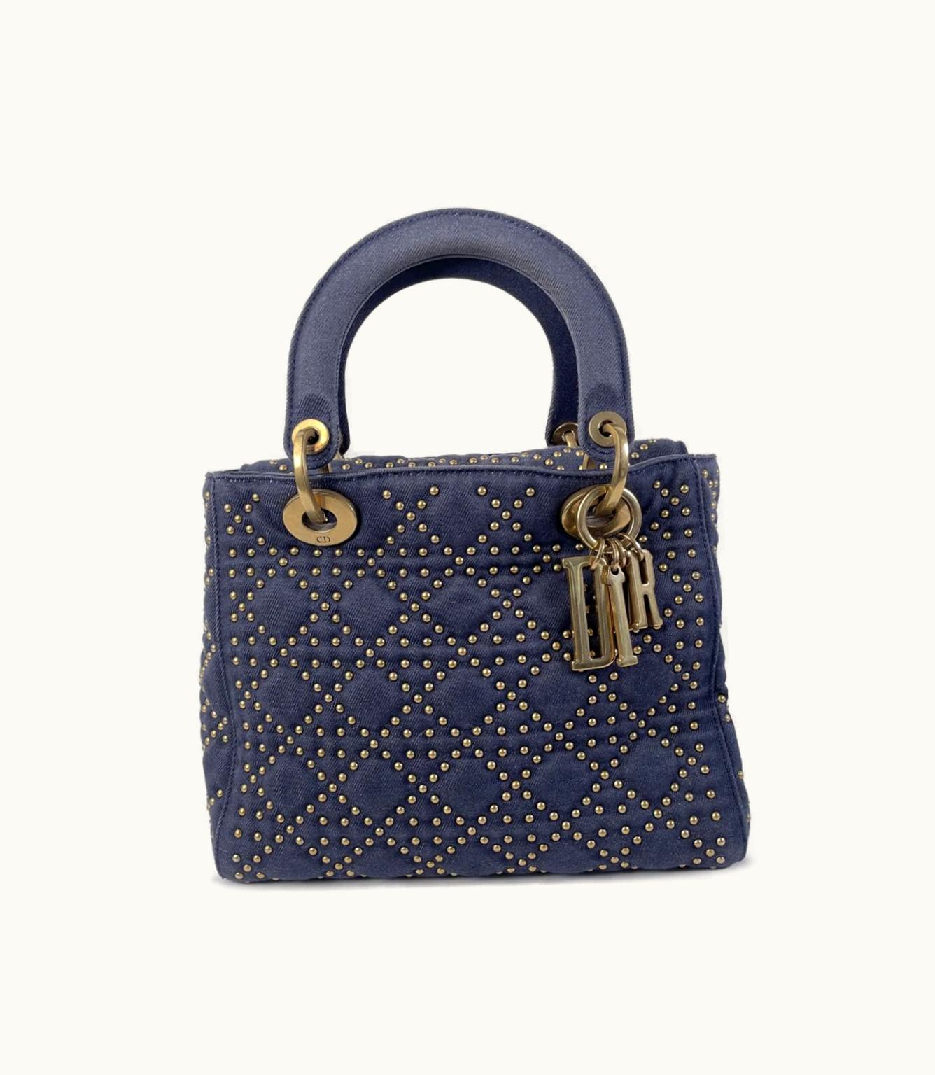 Dior Dior 2017 Pre-Owned Medium Studded Denim Lady Dior Handbag