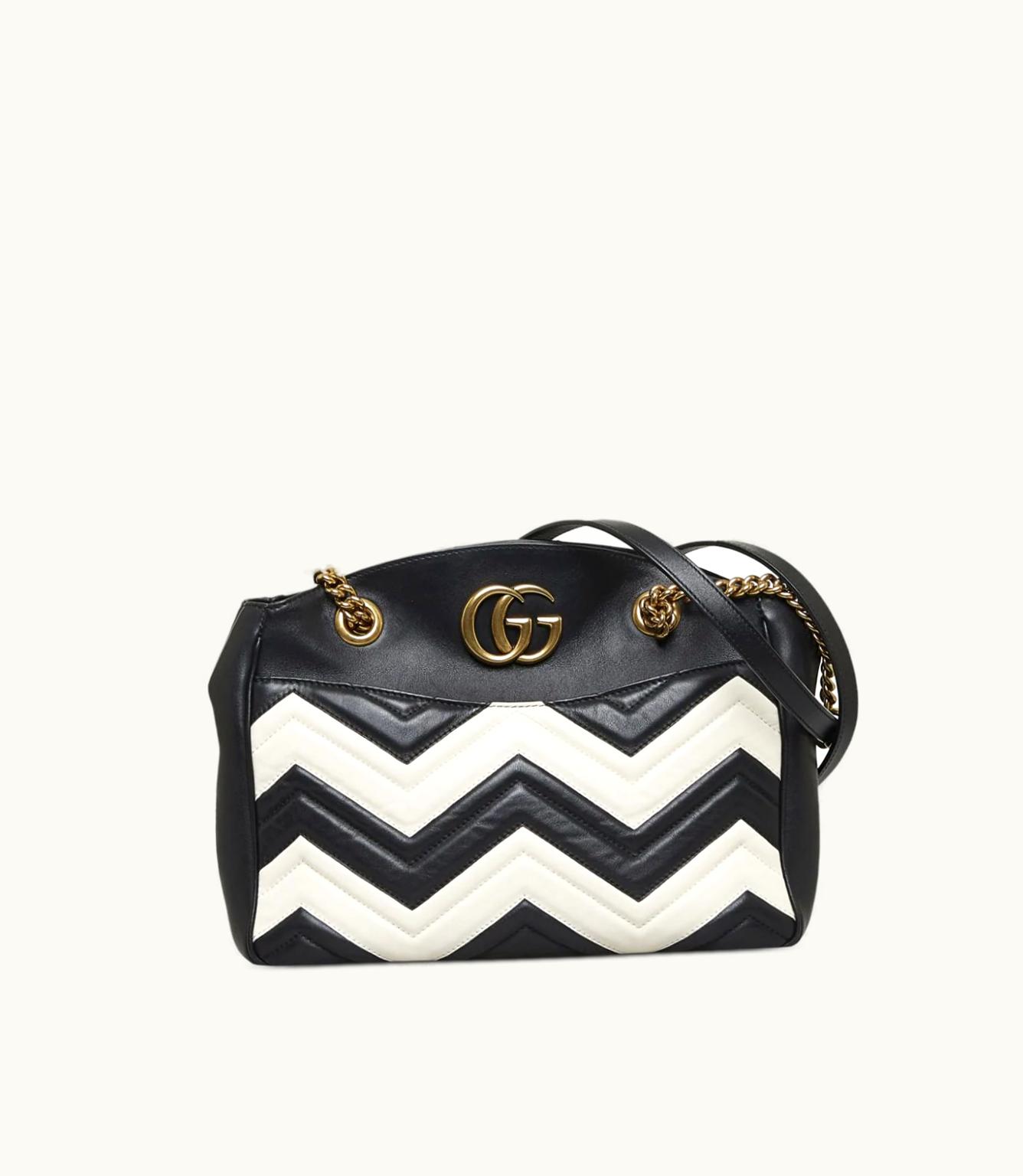 Gucci Gucci GG Marmont Zig-Zag Quilted Shoulder Bag Black & White