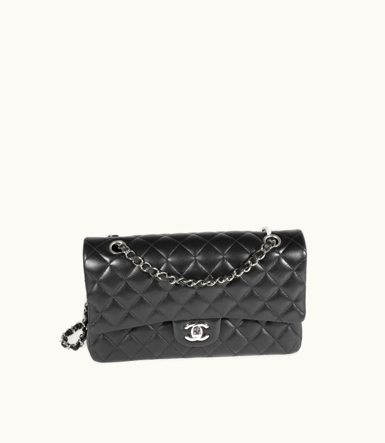 Chanel Chanel Medium Diamond-Quilted Lambskin Double Flap Shoulder Bag Silver