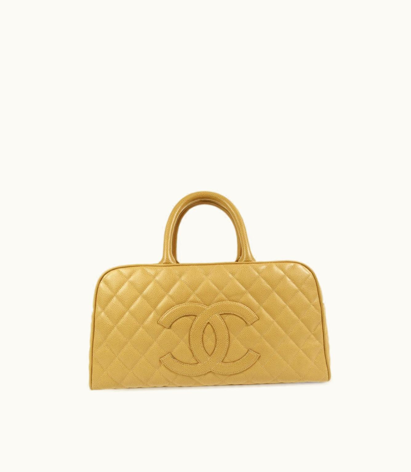 Chanel Chanel 2003 CC Diamond-Quilted Caviar Leather Bowling Bag