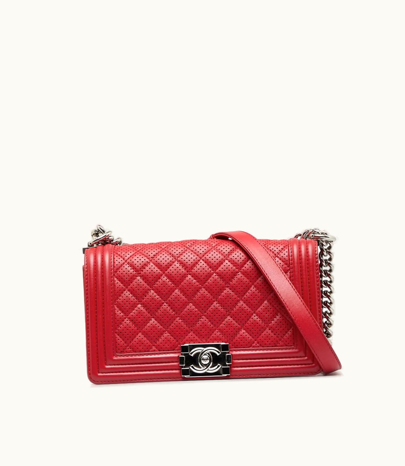 Chanel CHANEL Boy Chanel Medium Shoulder Bag Red Luxe Diamond Quilted