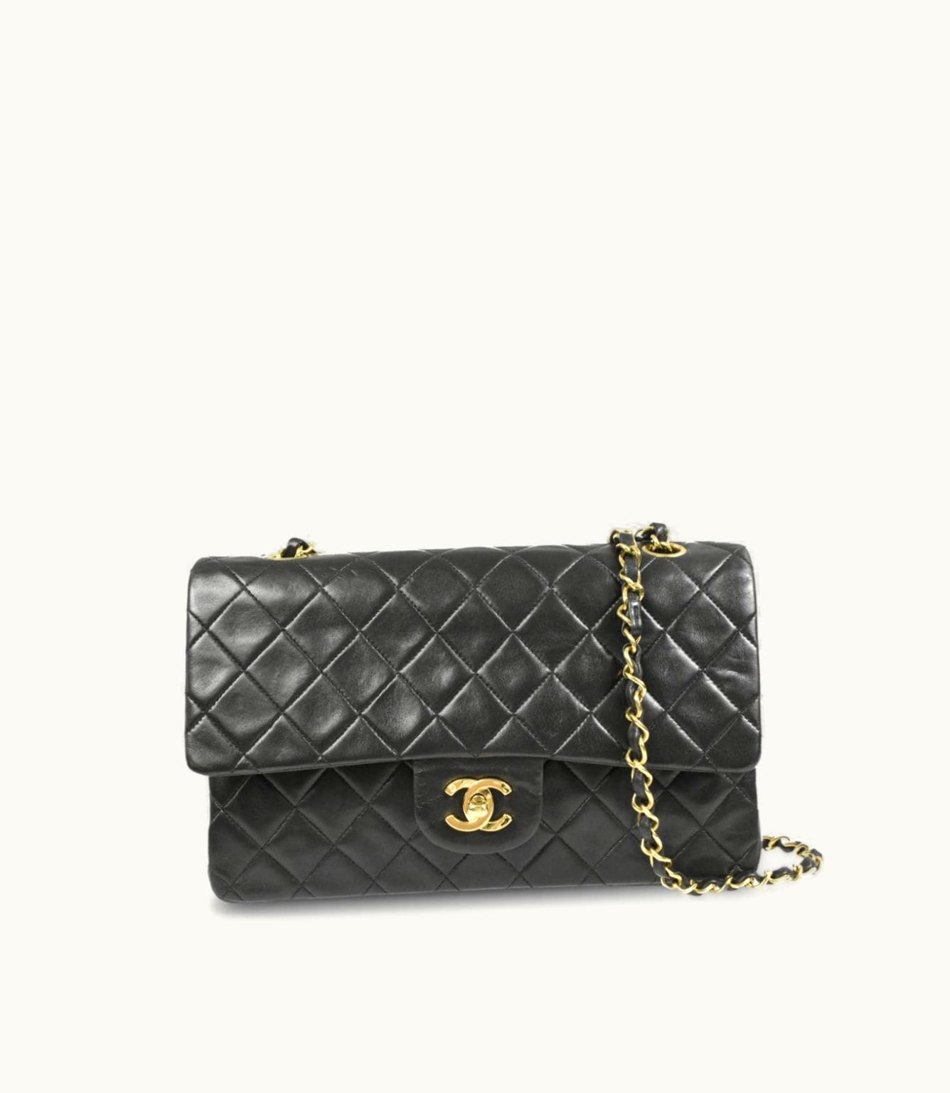 Chanel Chanel 1995 Medium Double Flap Shoulder Bag in Diamond-Quilted Lambskin Black