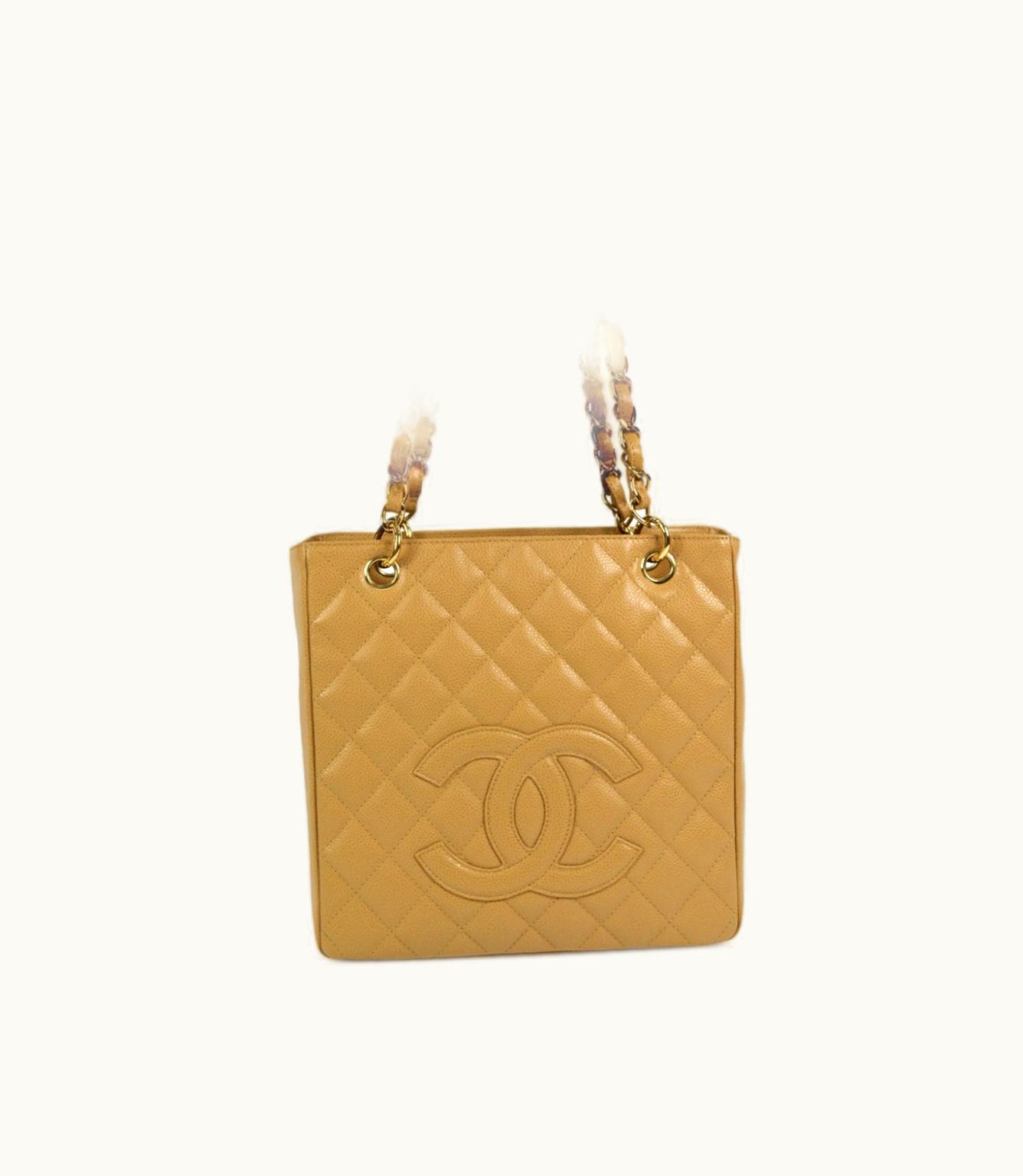 Chanel Chanel 2005 Petite Shopping Tote Bag in Beige Caviar Leather