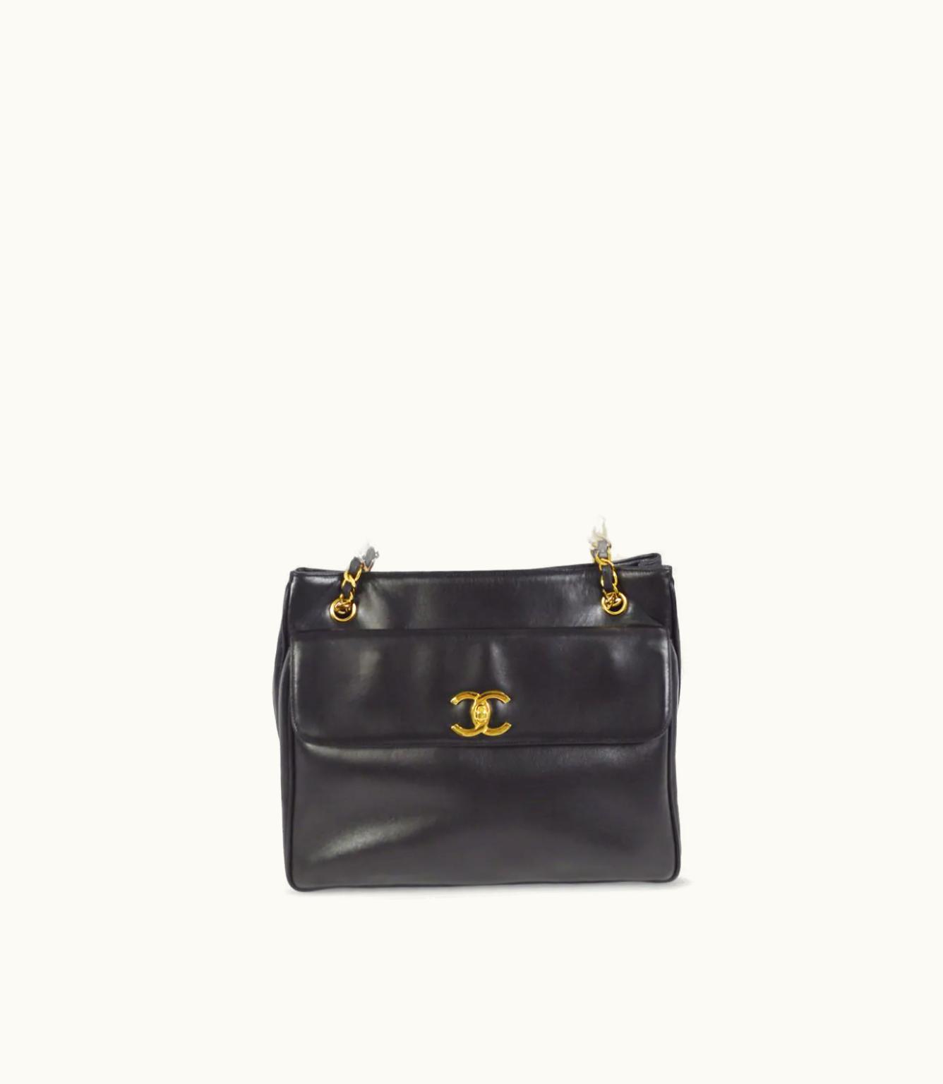 Chanel Chanel 1992 CC Leather Tote Bag Black Classic Blend