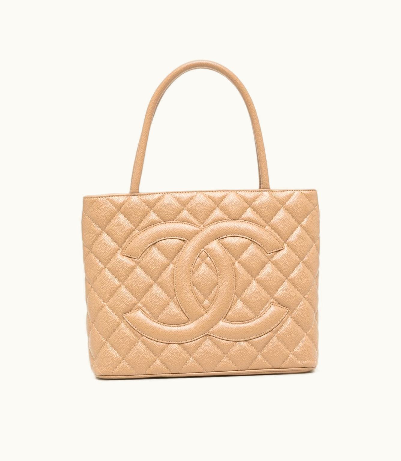 Chanel Chanel 2002 Caviar Medallion Tote Bag Beige