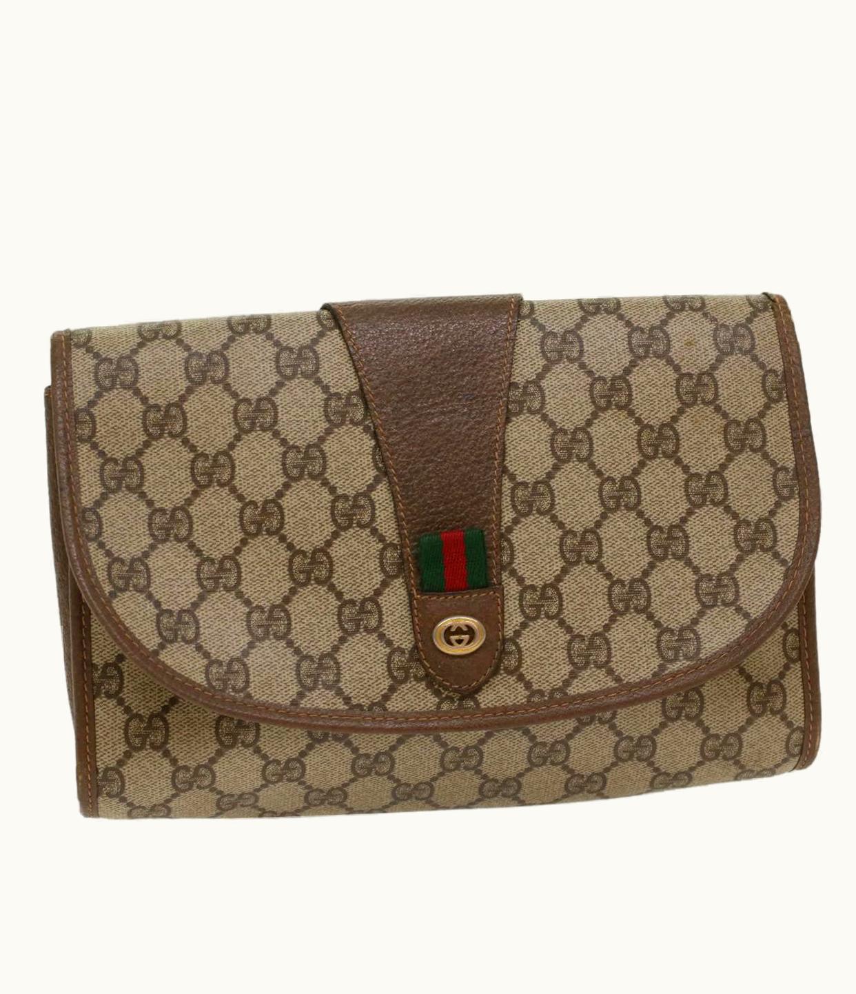 Gucci Gucci GG Canvas Web Sherry Line Clutch Bag PVC Leather Beige Red