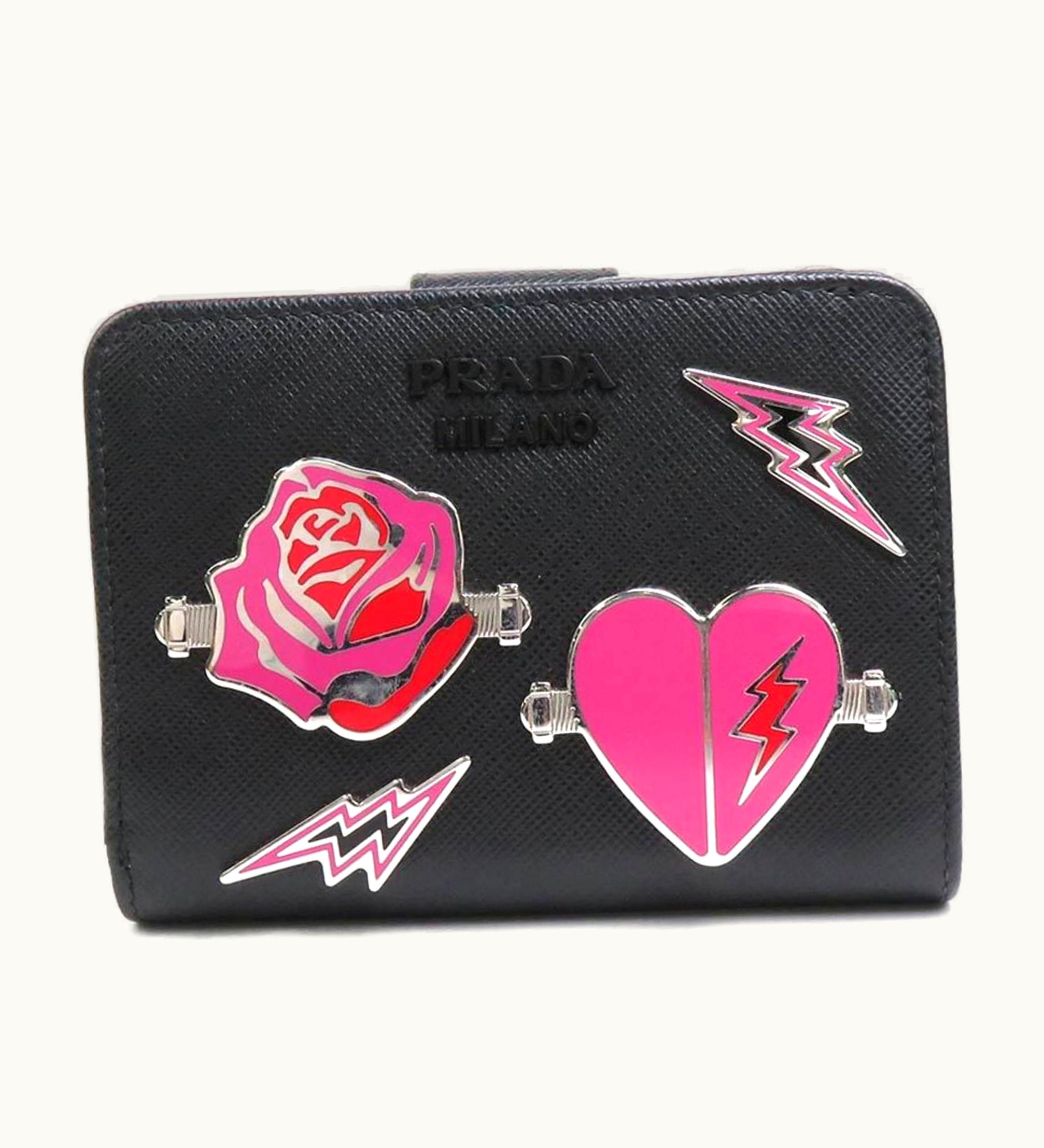 Prada Prada Bi-Fold Wallet Leather/Metal Black Ladies 1Ml018