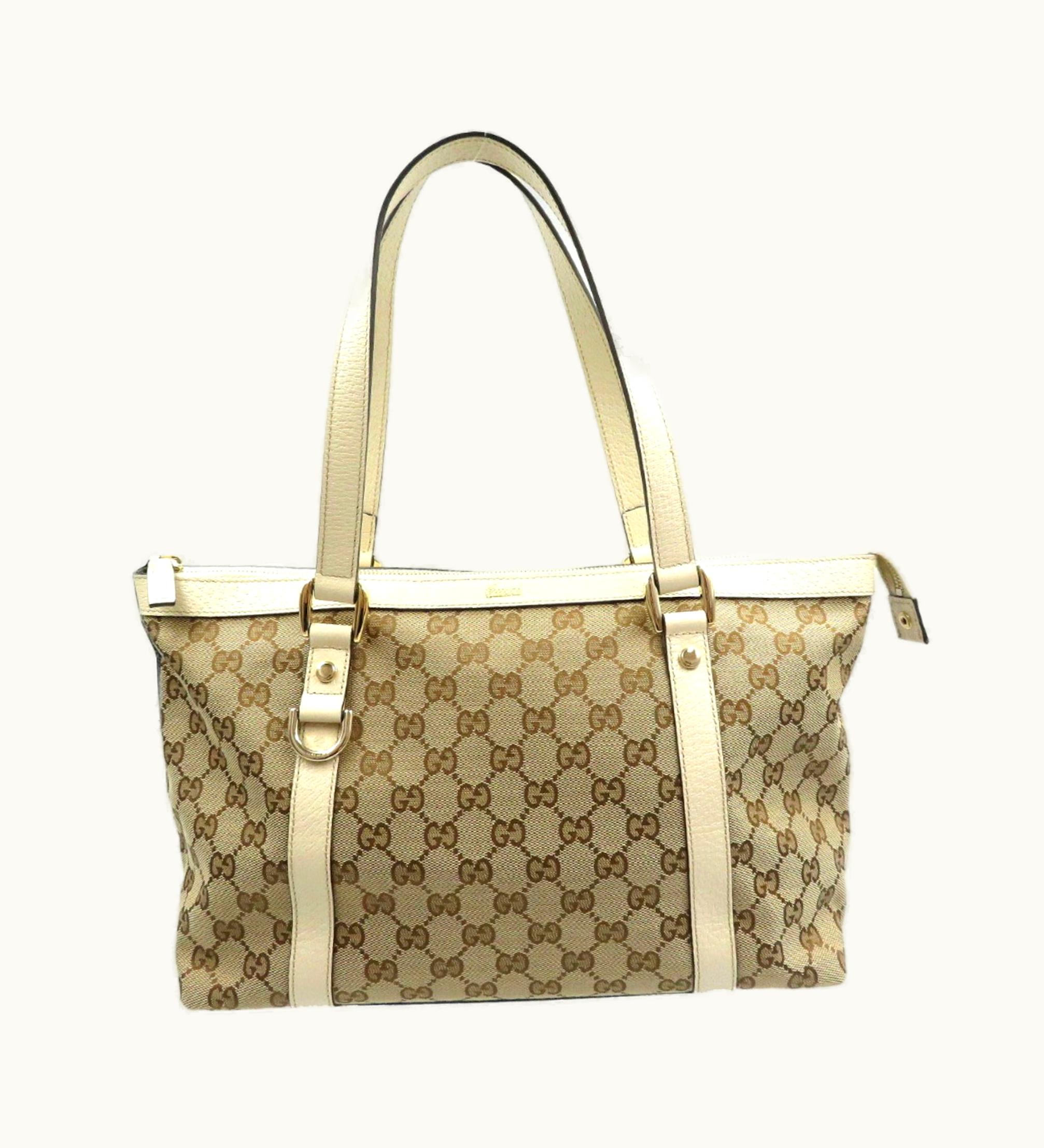 Gucci Gucci Abbey Line 141470 GG Canvas Leather Beige Tote Bag