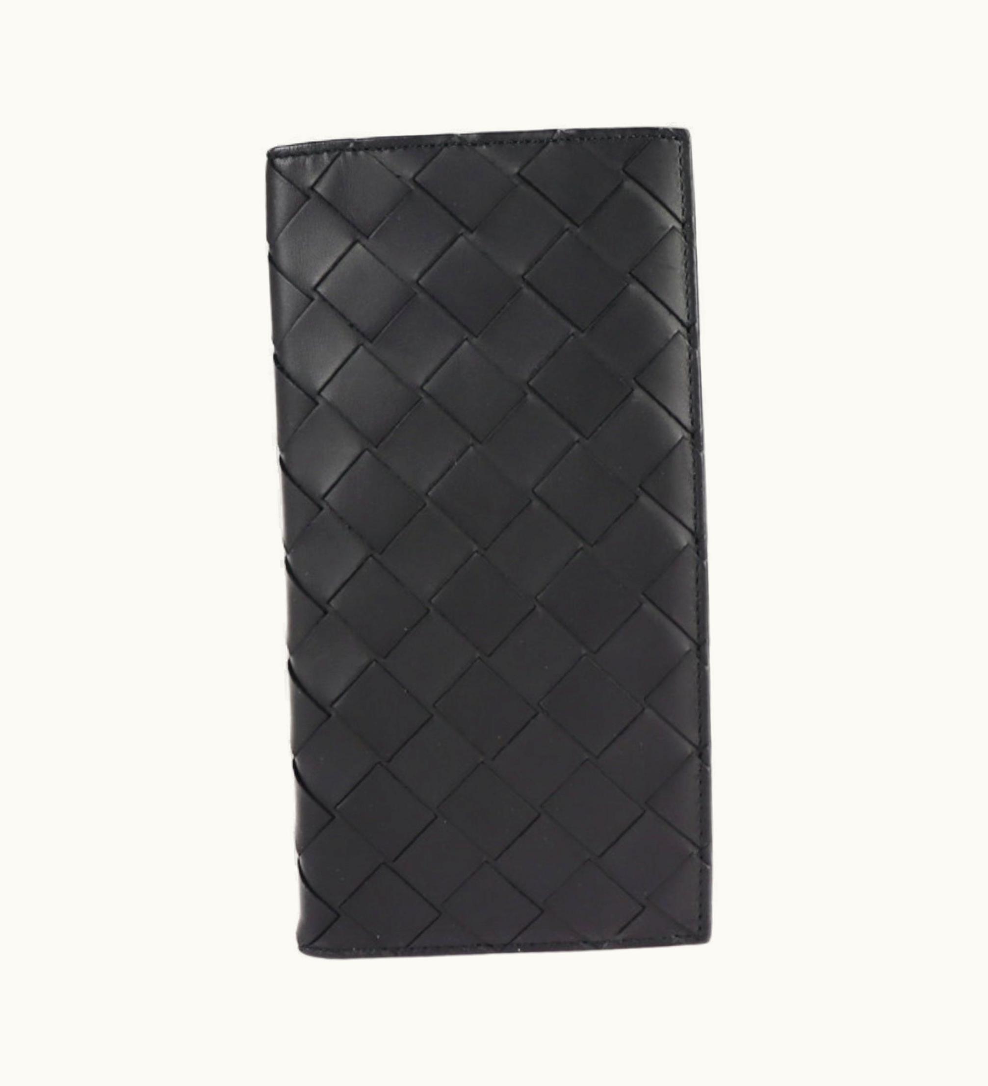 Bottega Veneta Bottega Veneta Intrecciato Bi-Fold Wallet 592780 Leather Black Blue Bill Compartment Long