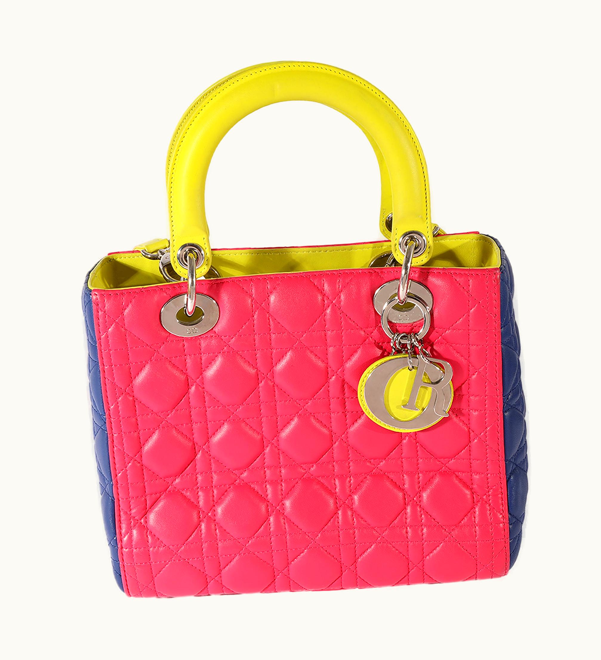 Dior Dior Christian Dior Tricolor Quilted Lambskin Medium Lady Bag