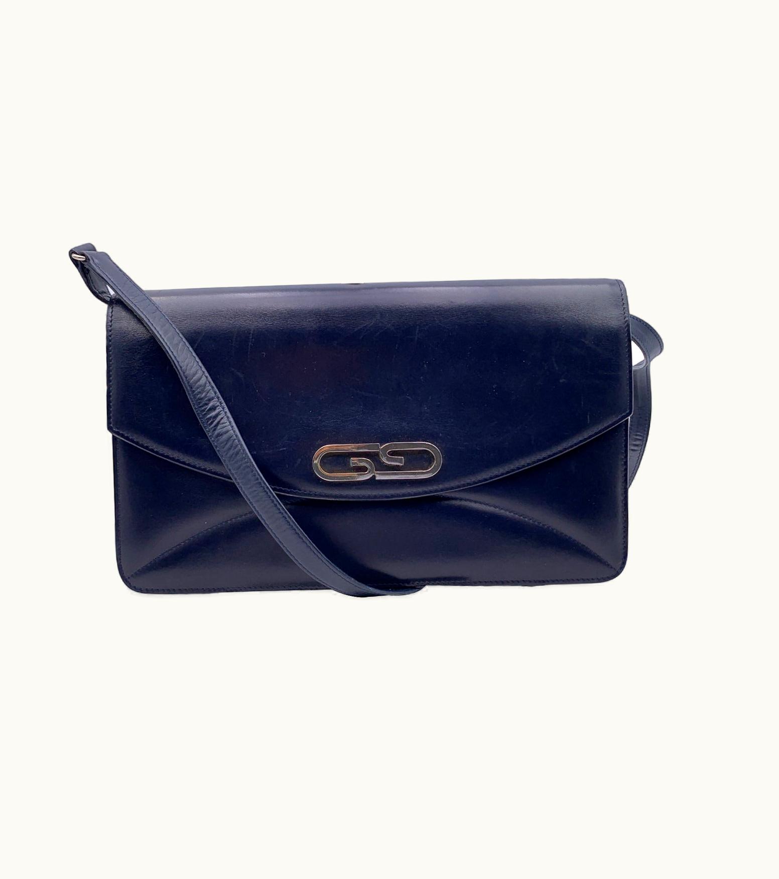 Gucci Gucci Vintage Navy Blue Leather East West Shoulder Bag