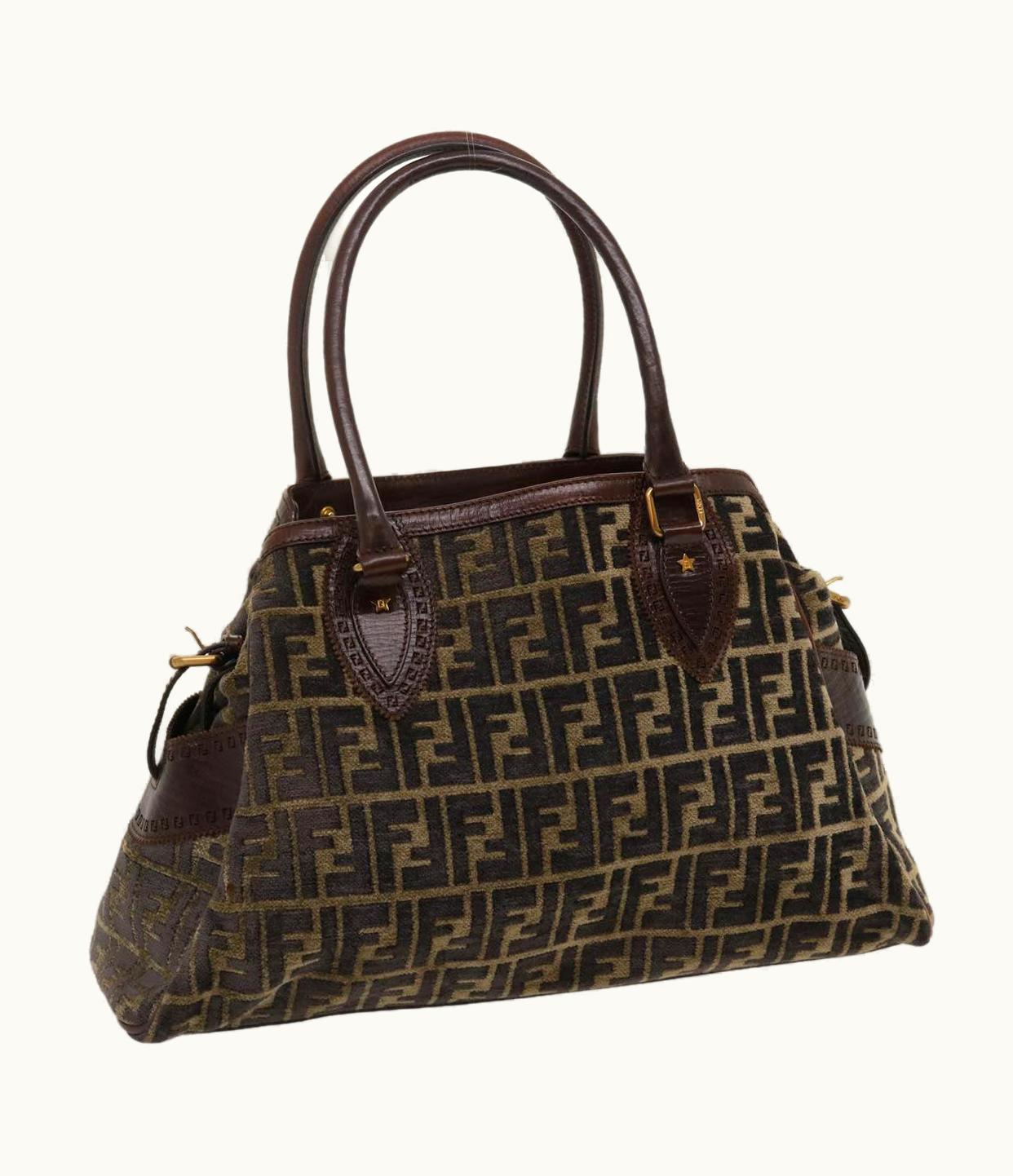 Fendi Fendi Zucca Canvas Tote Bag Velor Brown Black