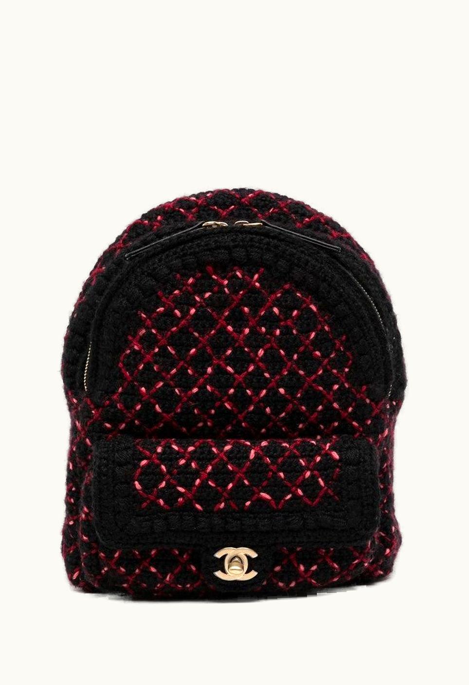 Chanel CHANEL Diamond Quilted Tweed Backpack Luxe Edition Black & Red