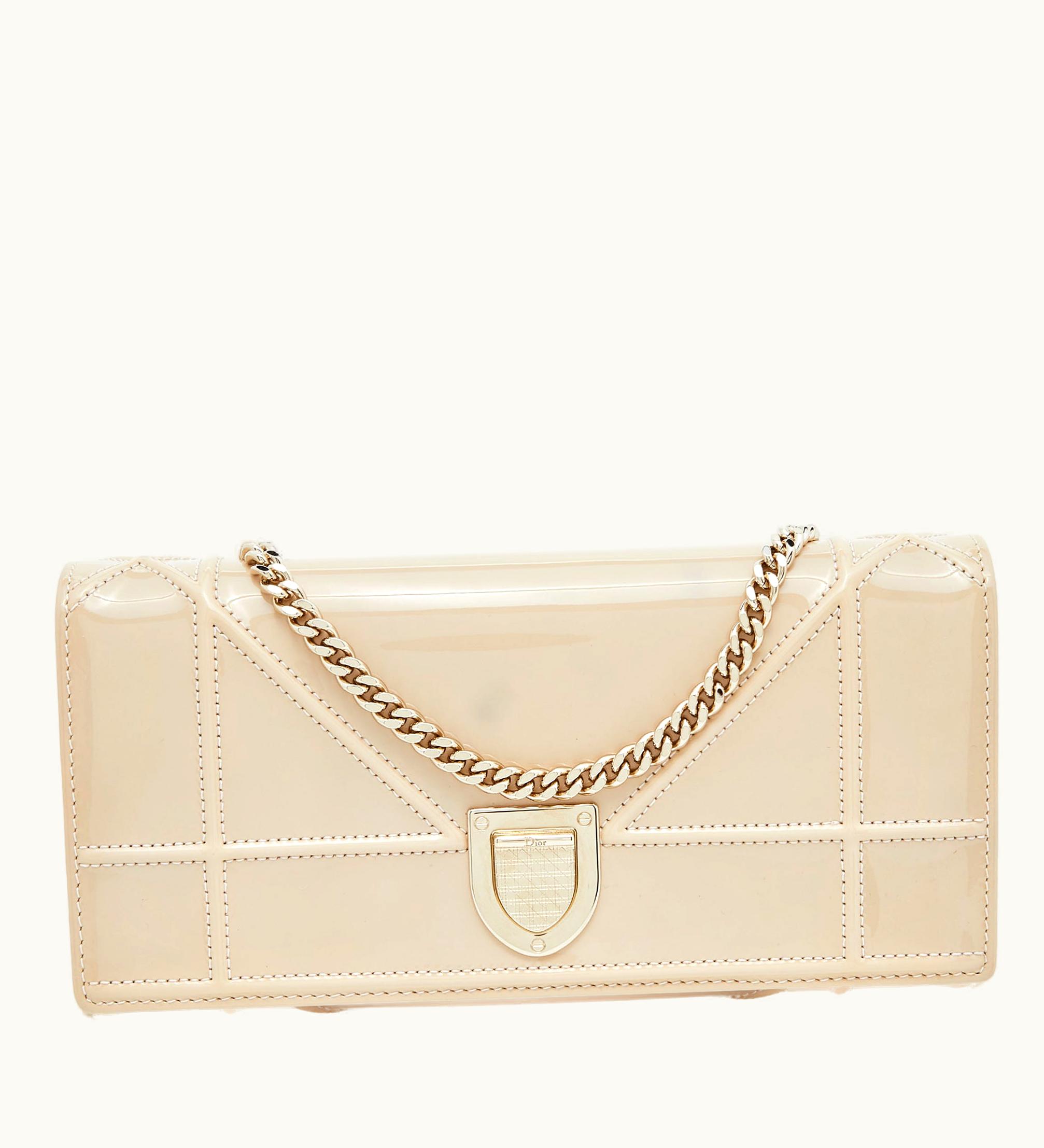 Dior DIOR Ama Wallet On Chain Beige Patent Leather