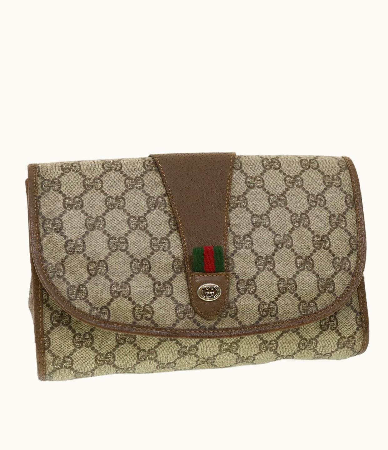 Gucci Gucci GG Canvas Web Sherry Line Clutch Bag Beige Green Red 89.01.030