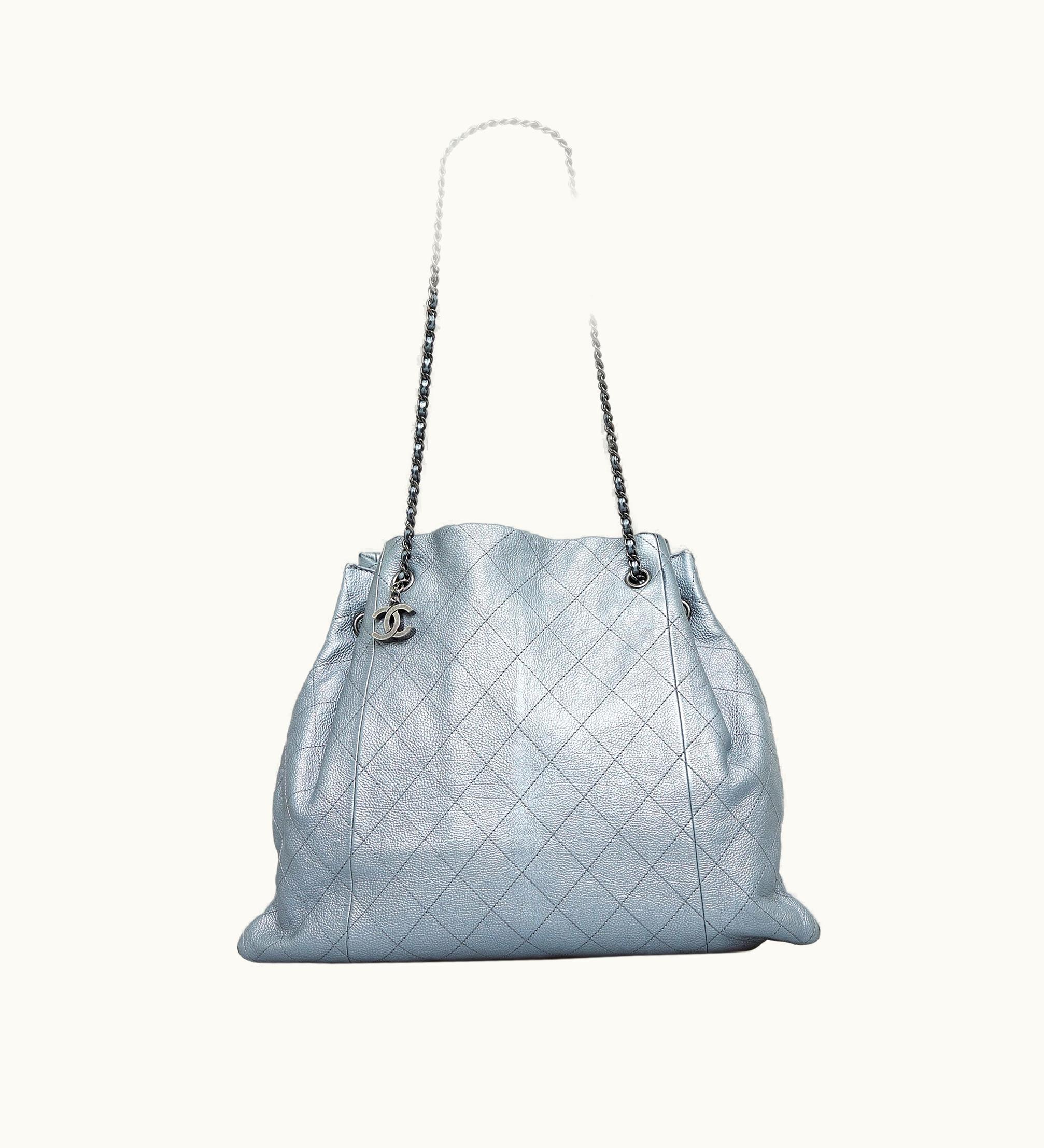 Chanel Chanel CC Quilted Drawstring Tote Gray