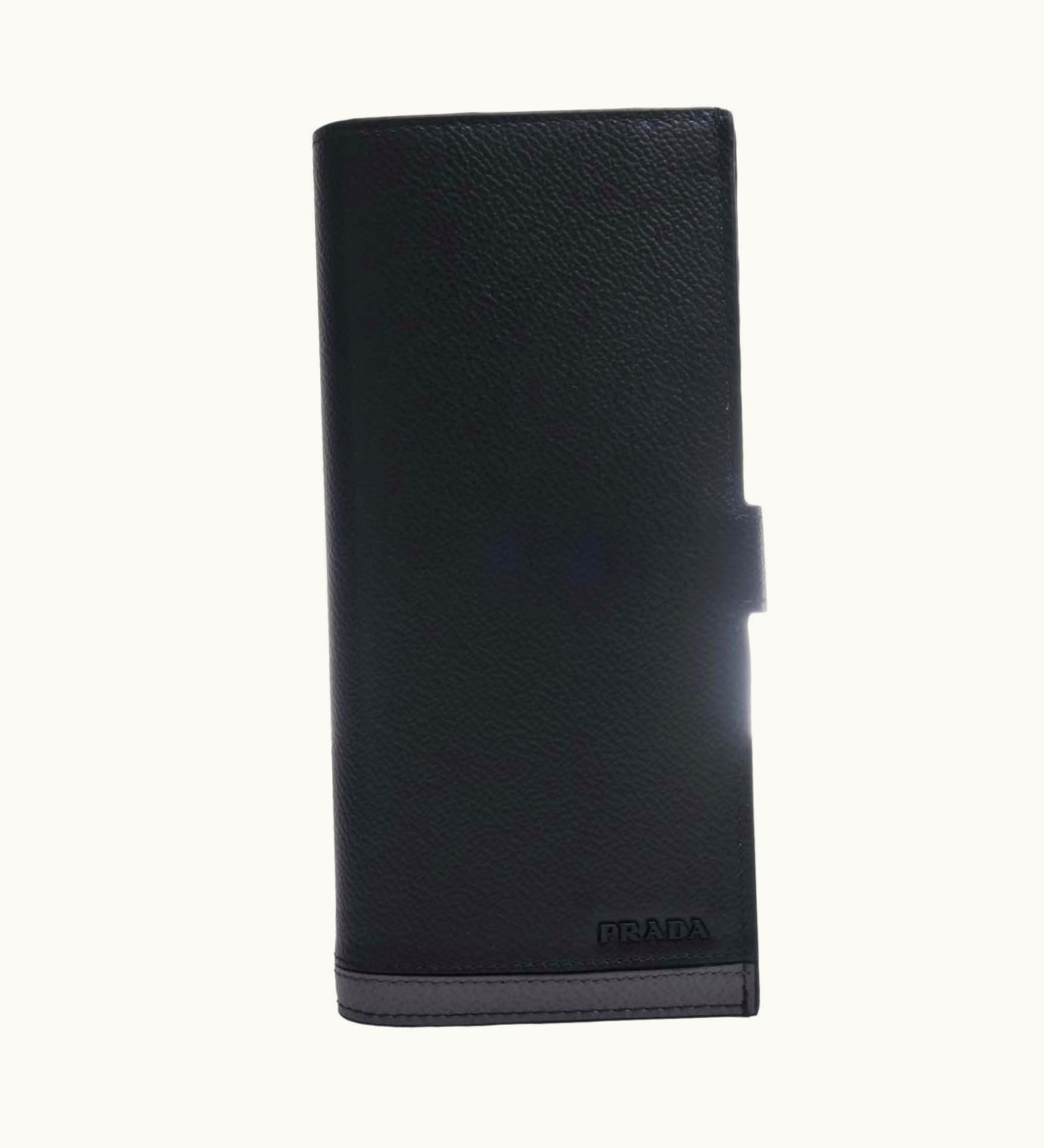 Prada Prada Leather Bifold Long Wallet Billfold Black Men's