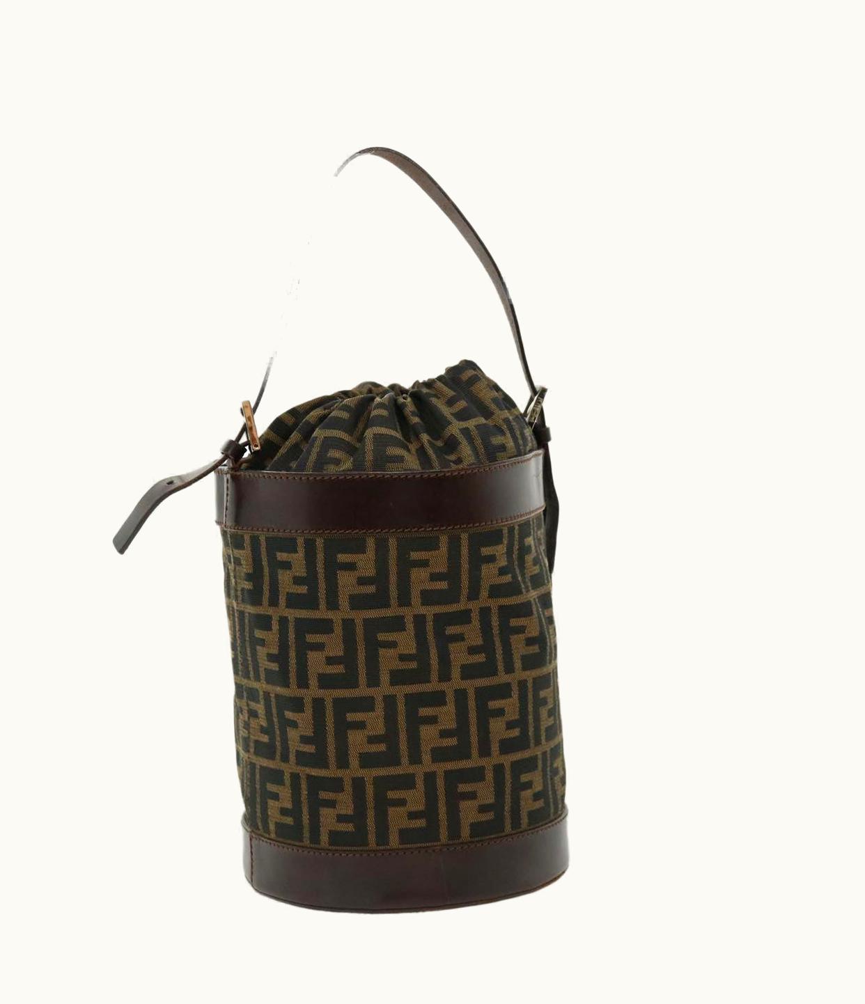 Fendi Fendi Zucca Canvas Shoulder Bag Cylindrical Brown Black