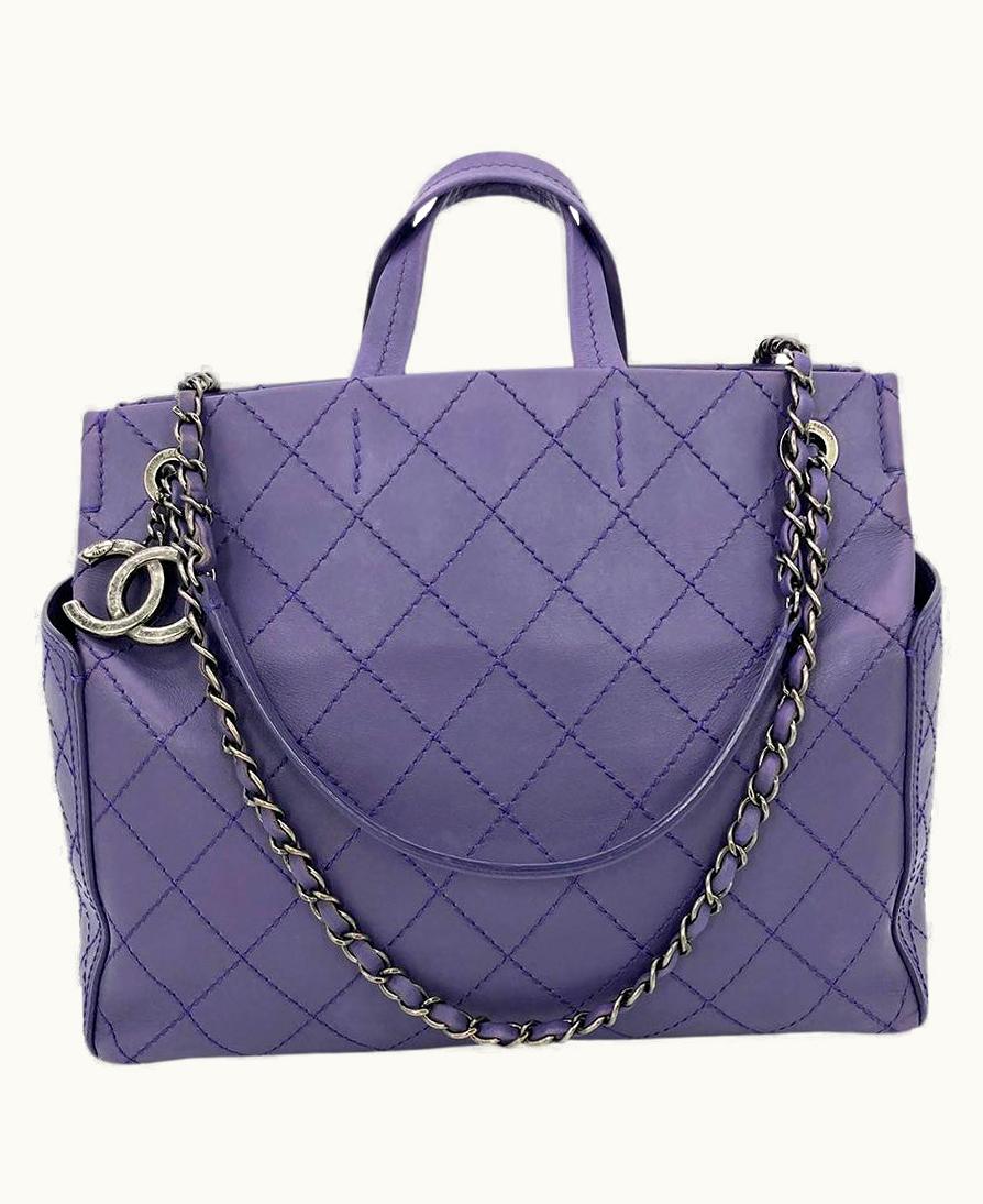 Chanel Chanel Purple Leather Top Stitch CC Pocket Tote