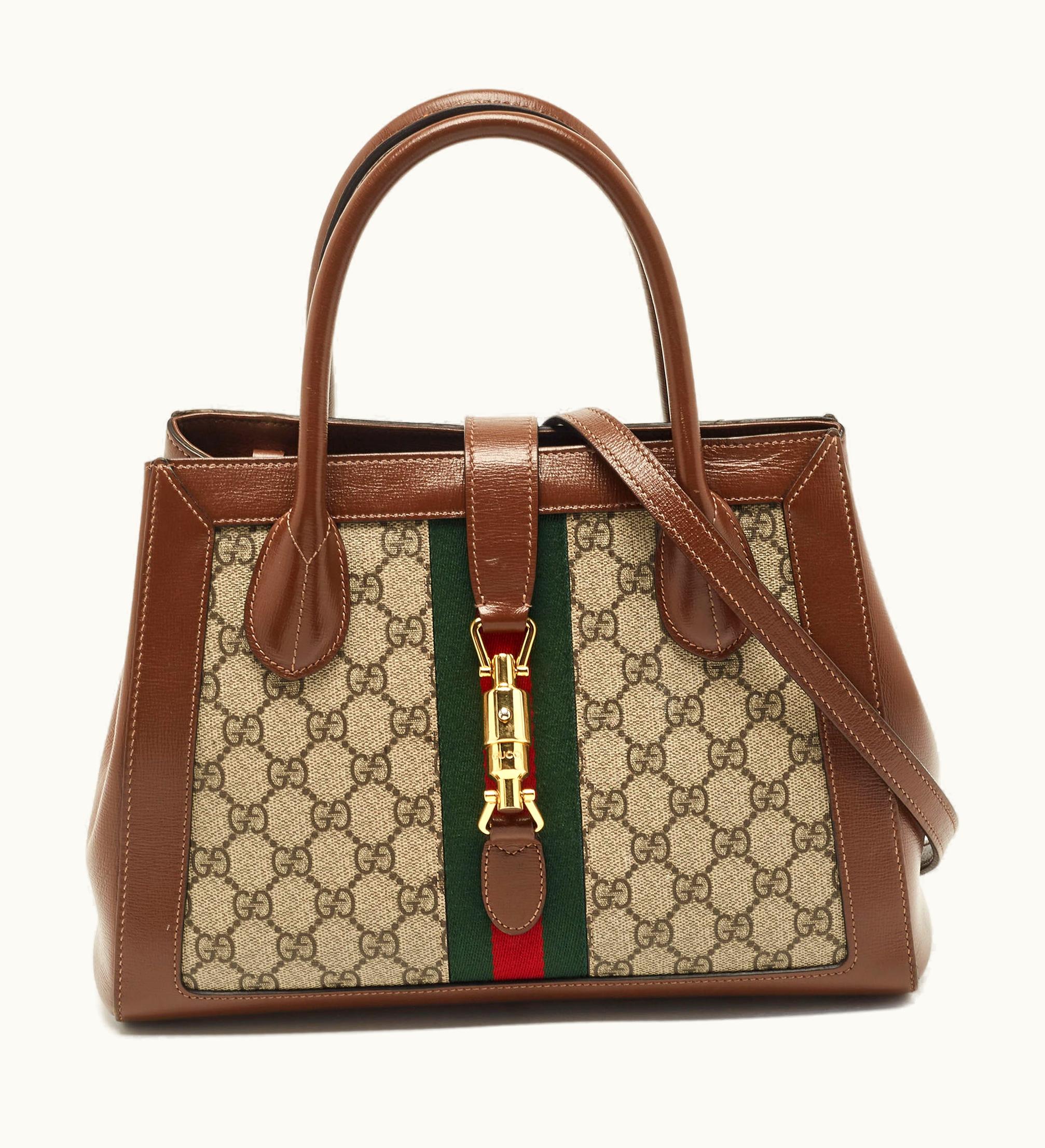 Gucci Gucci Brown/Beige GG Supreme Canvas And Leather Medium Web Jackie 1961 Tote