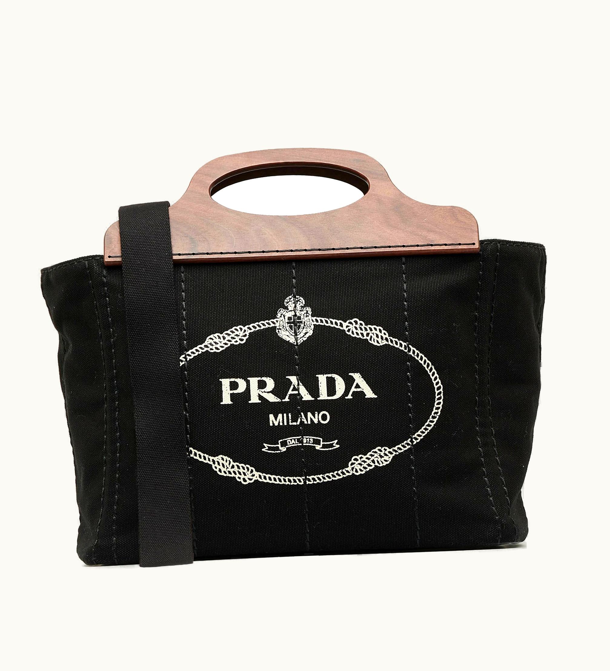 Prada Prada Wood Handle Canapa Logo Satchel
