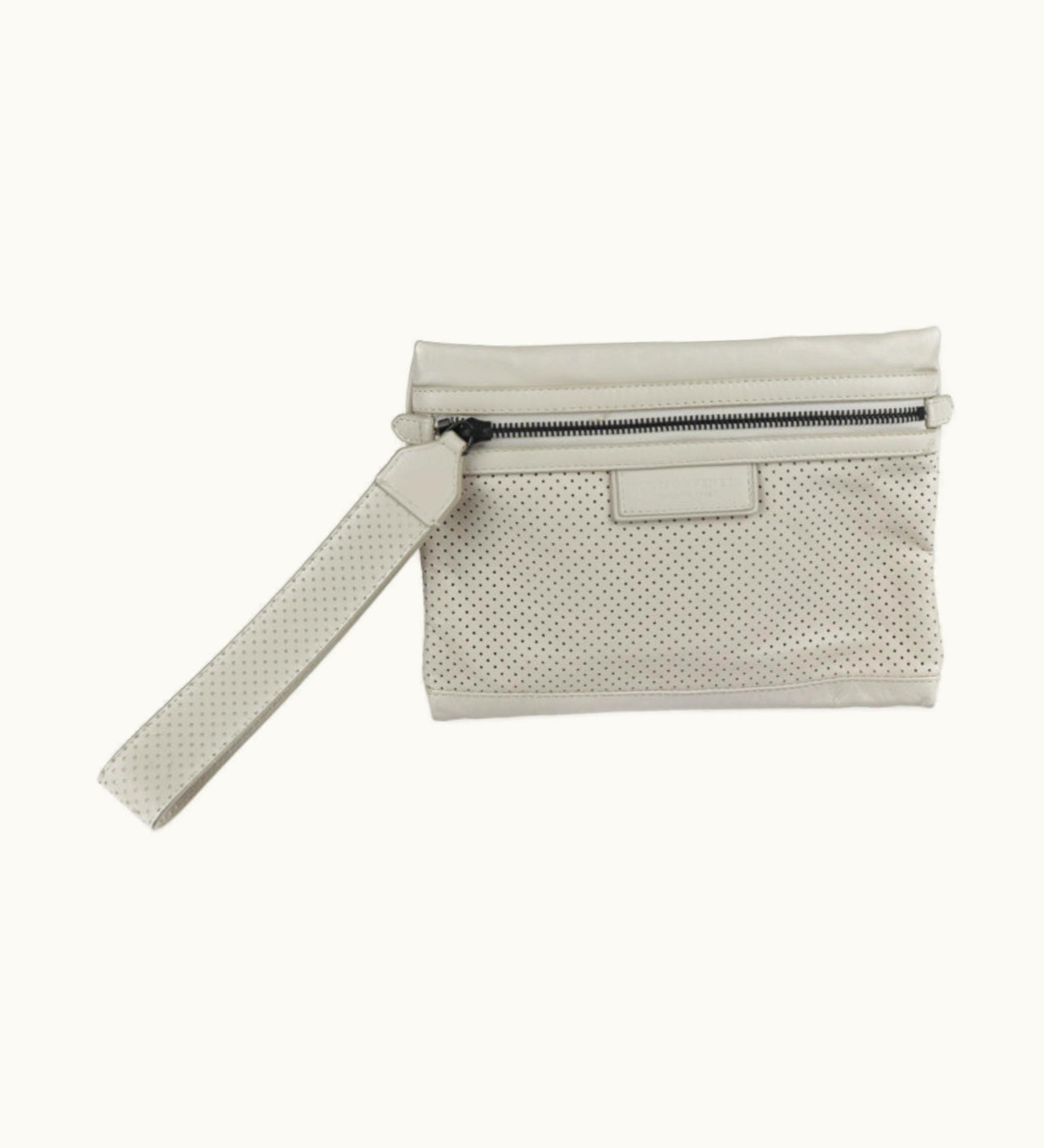 Bottega Veneta Bottega Veneta Clutch Bag 566199 Leather Ivory Black Hardware Wristlet Second Pouch Punching