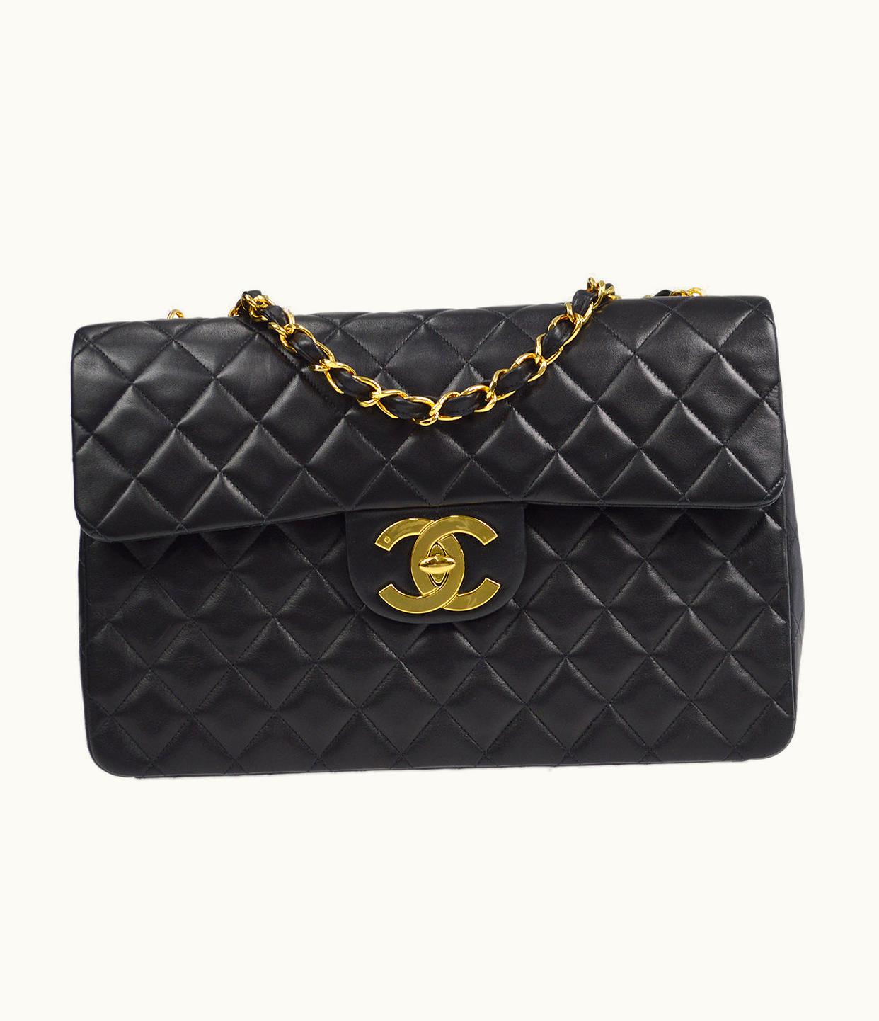 Chanel Chanel Classic Flap Maxi Chain Shoulder Bag Black Lambskin 87293