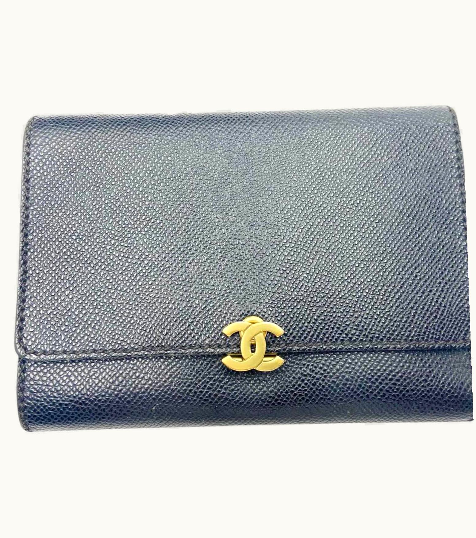 Chanel Chanel Gold CC Black Caviar Tri-Fold Wallet