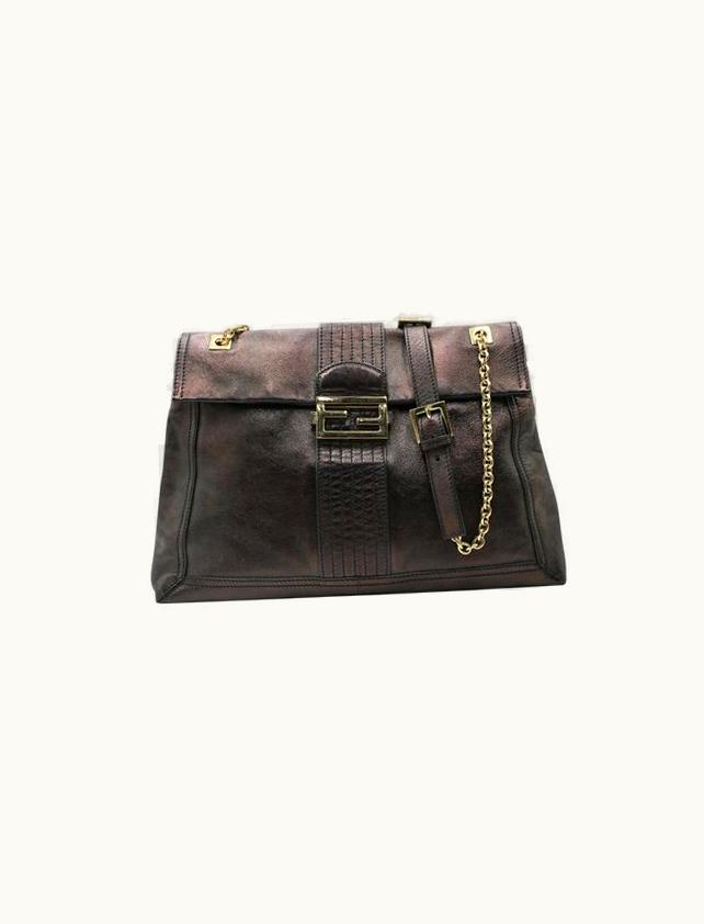 Fendi Fendi Maxi Baquette In Metallic Bronze With Gold Hardware