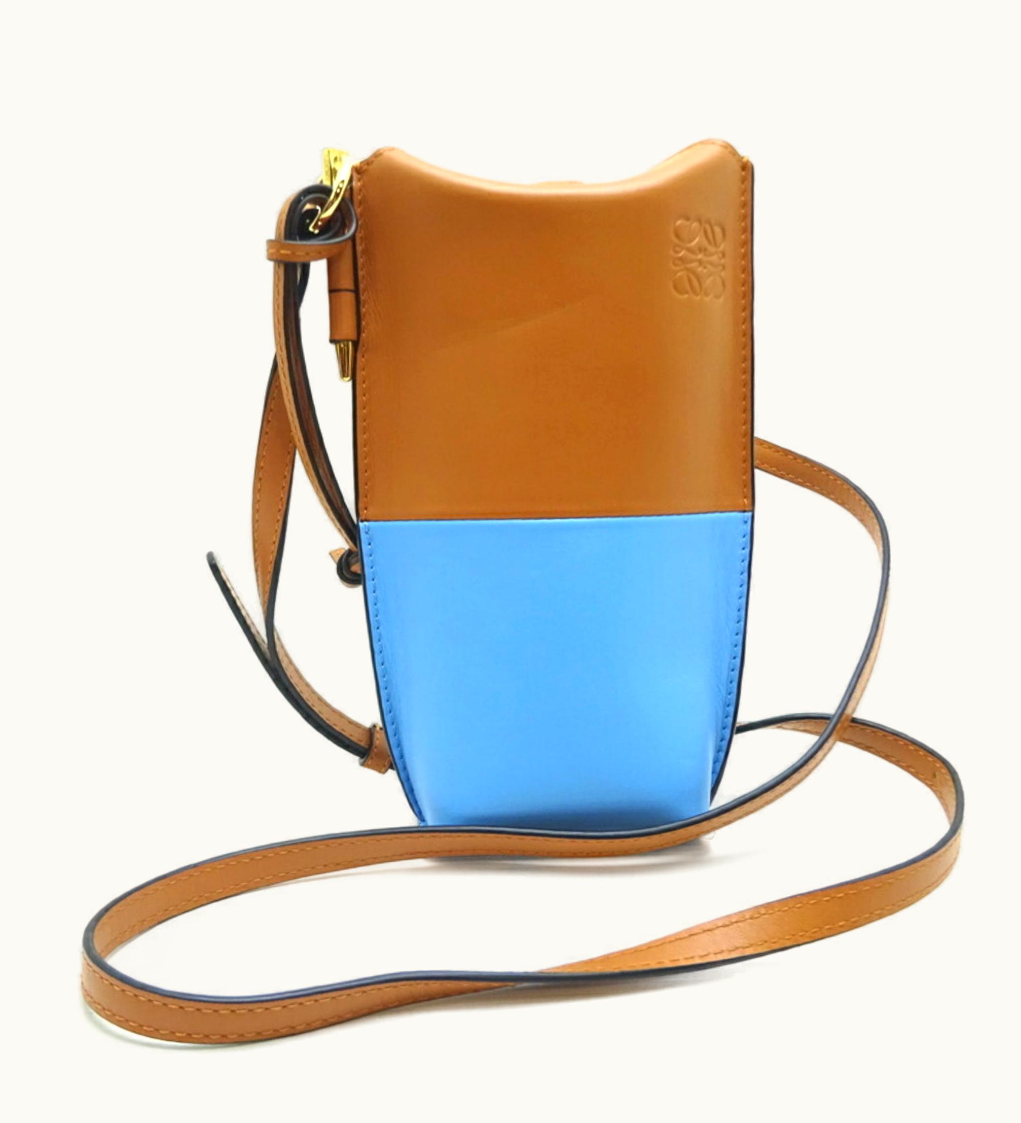 Loewe Loewe Gate Pocket Women's Shoulder Bag 113.54Iz42 Leather Brown X Light Blue