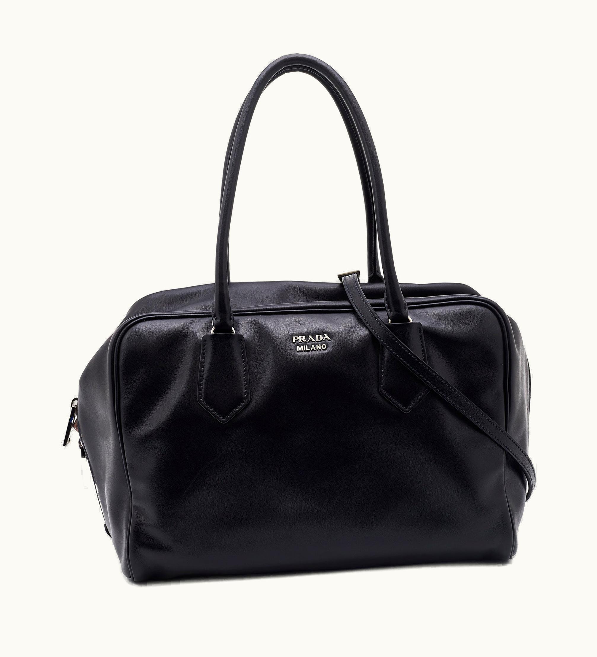 Prada Prada Black Leather Top Zip Boston Bag
