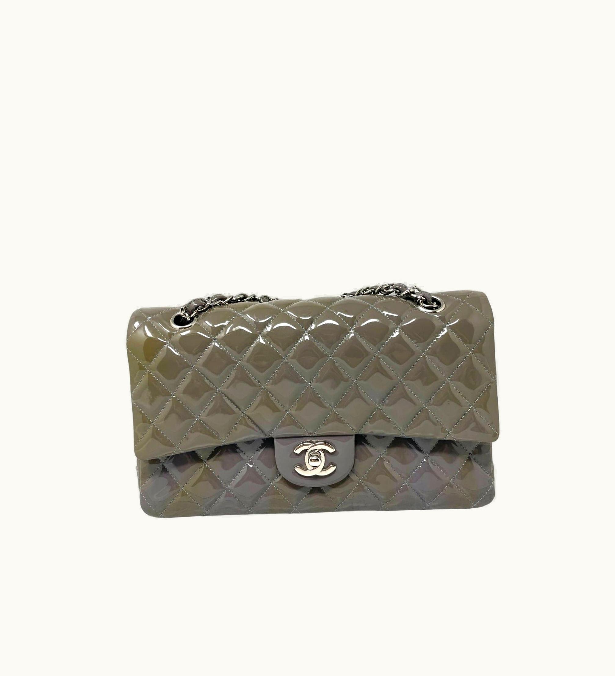 Chanel Chanel Chanel Classic Patent Medium Double Flap Bag - Grey