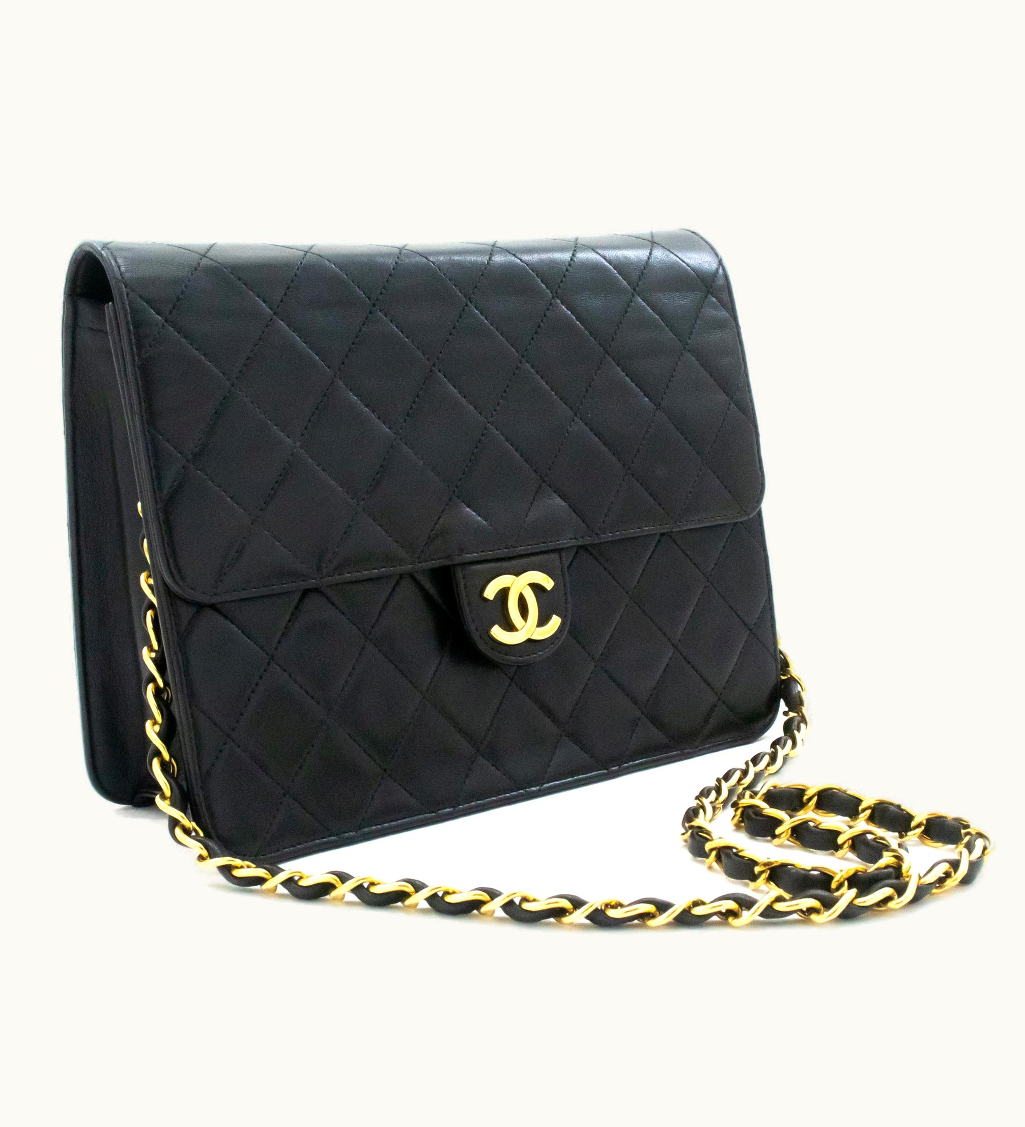 Chanel Chanel Small Chain Shoulder Bag Clutch Black Quilted Flap Lambskin