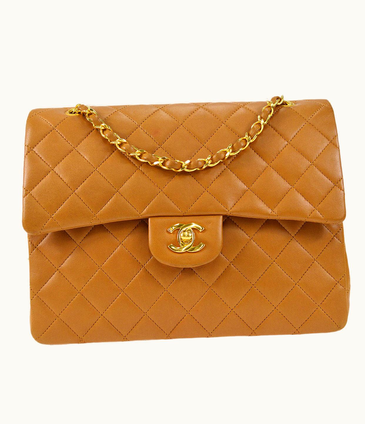 Chanel Chanel 1989-1991 Tall Classic Double Flap Medium Camel Lambskin 27232