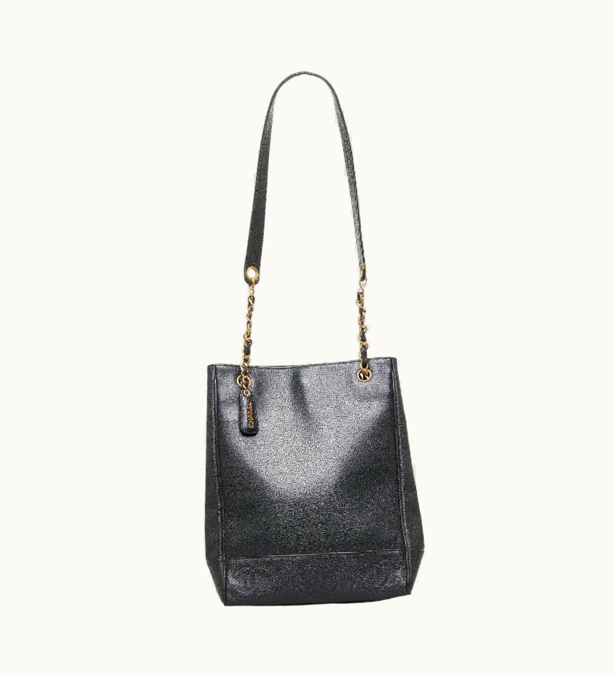 Chanel Chanel Coco Mark Handbag Tote Bag Black Gold Matte Caviar Skin Ladies