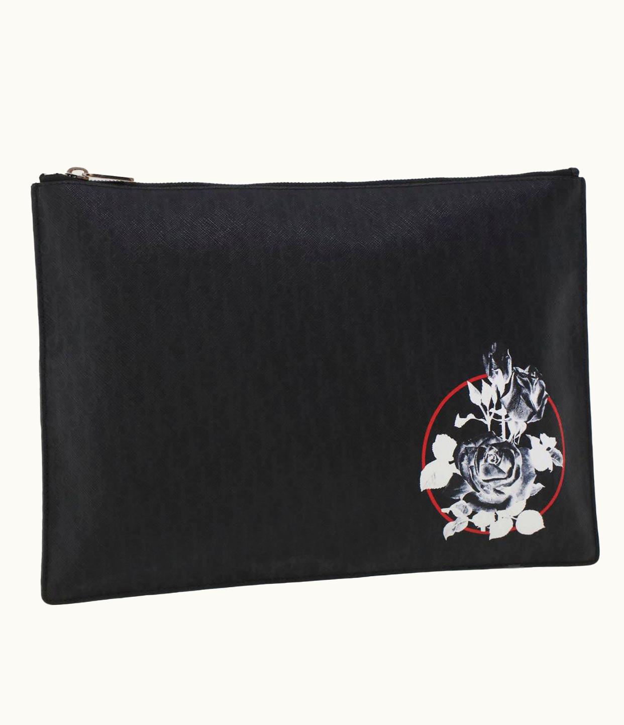 Dior Dior Christian Dior Rose Clutch Bag Pvc Leather Black