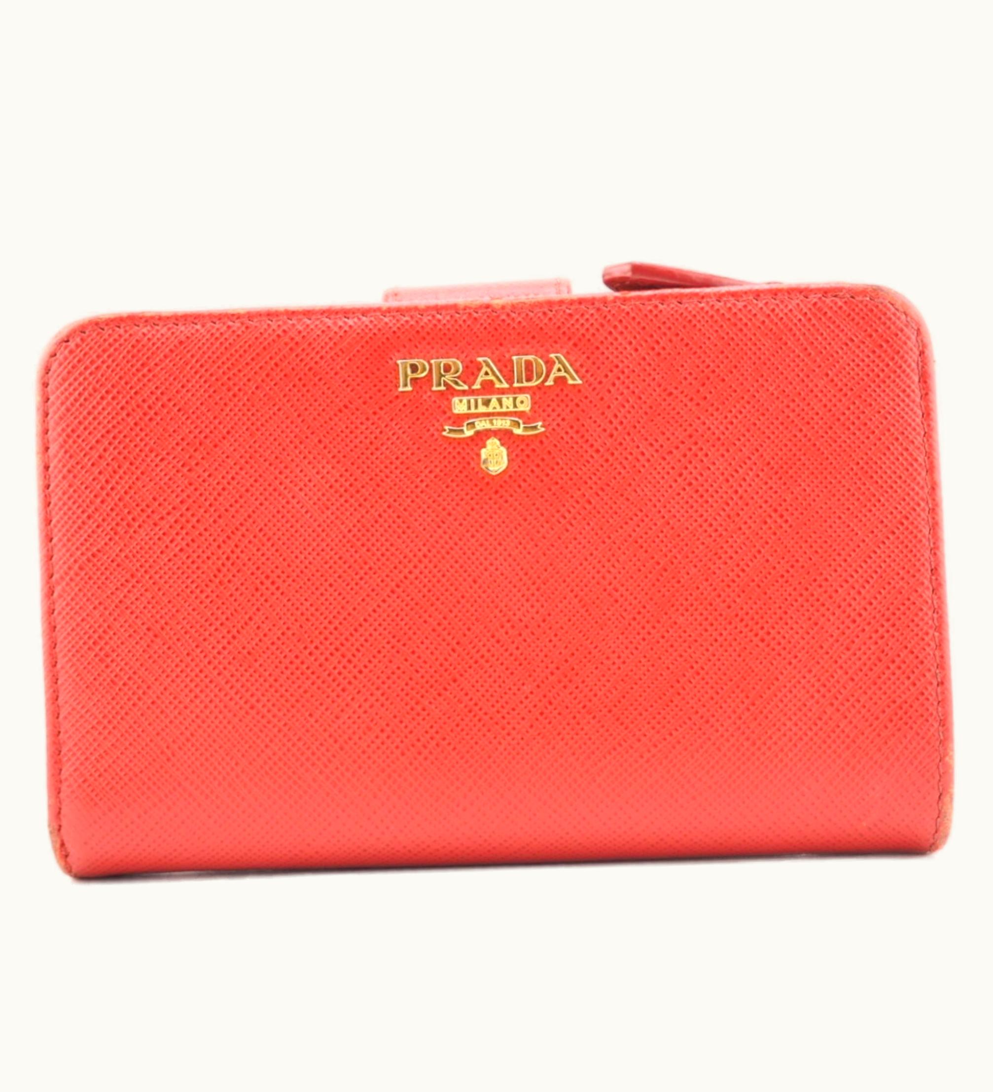 Prada Prada/ 1Ml225 Vitello Move Embossed Leather Bifold Wallet Red Ladies