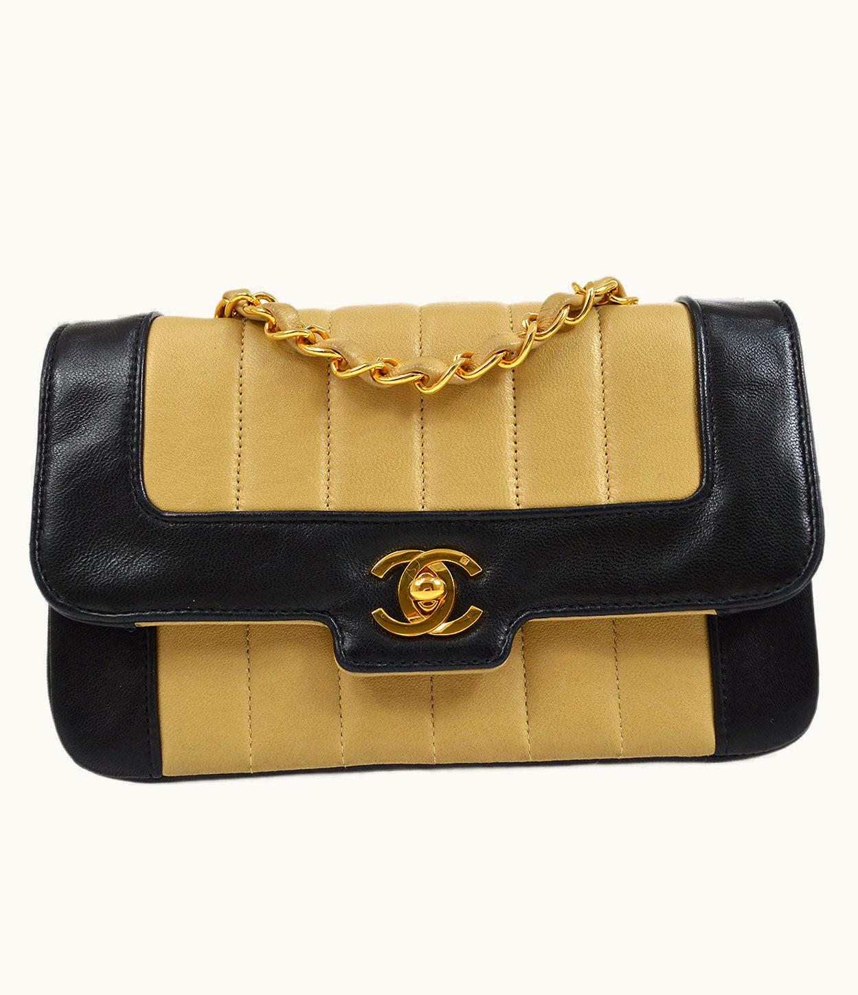 Chanel Chanel 1993 Vertical Border Flap Mini Beige Black Lambskin 64721