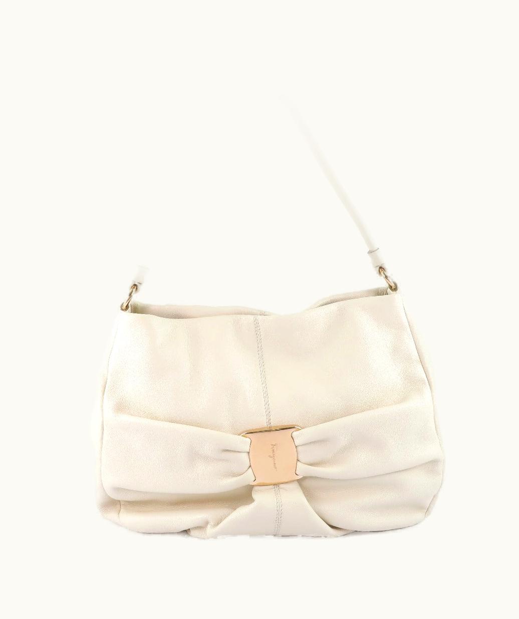 Salvatore Ferragamo Salvatore Ferragamo Vara Beige Leather Handbag