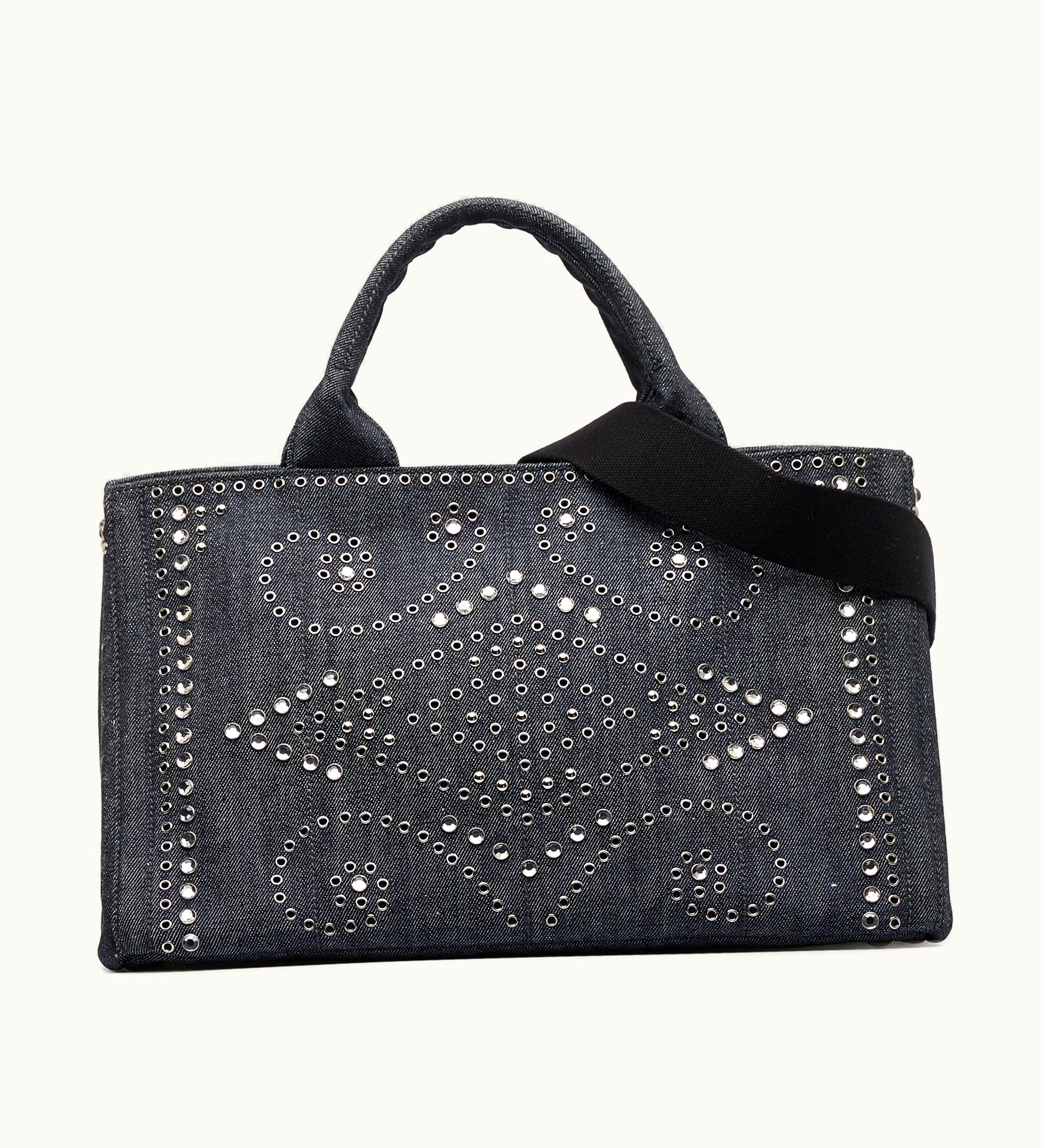 Prada Prada Canapa Jeweled Denim Satchel