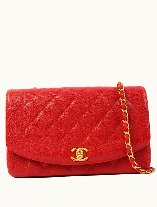 Chanel Chanel Caviar Skin Diana Flap Chain Bag 25Cm Red