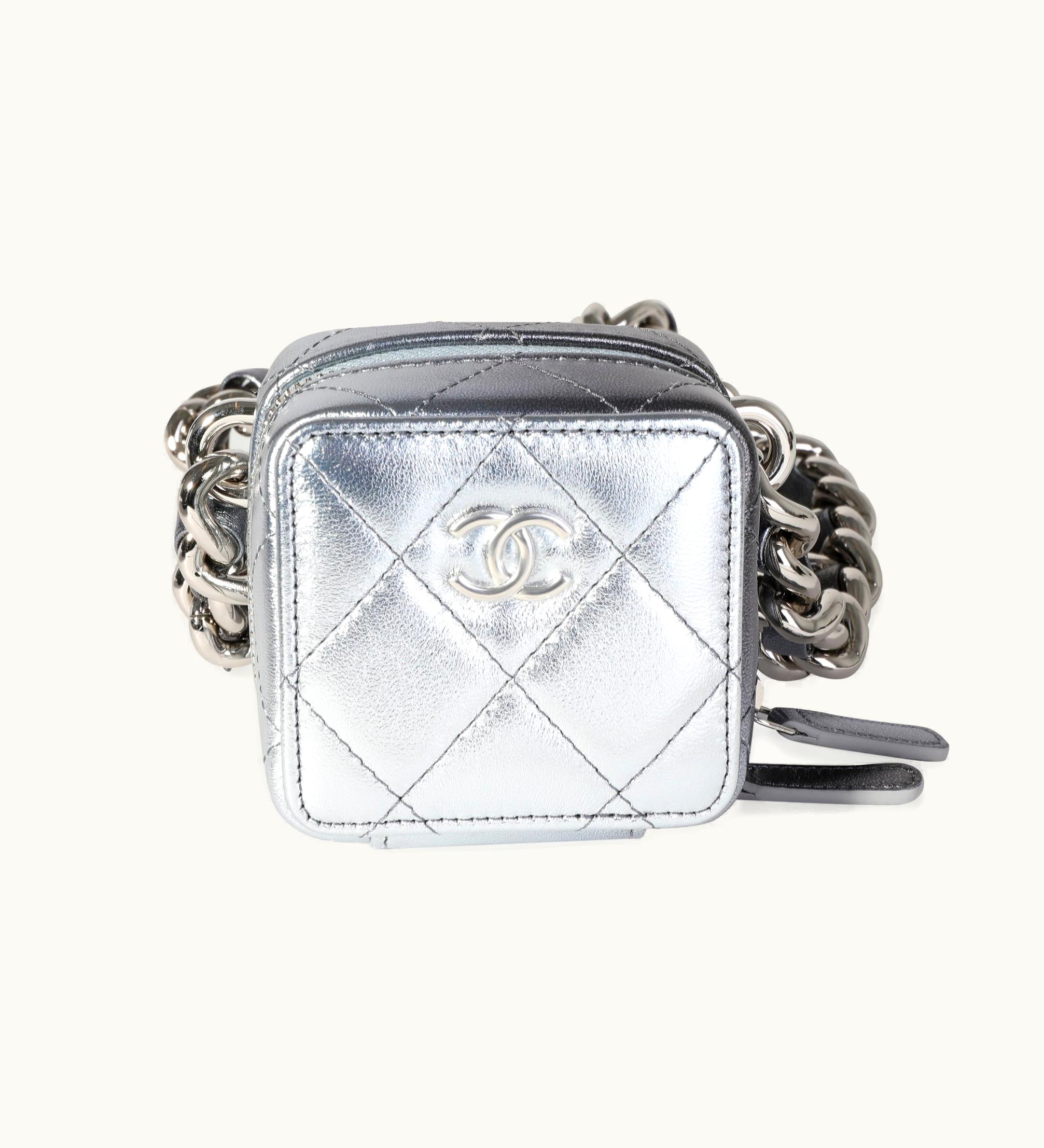 Chanel Chanel Coco Punk Metallic Lambskin Quilted Mini Crossbody Clutch Silver-Tone