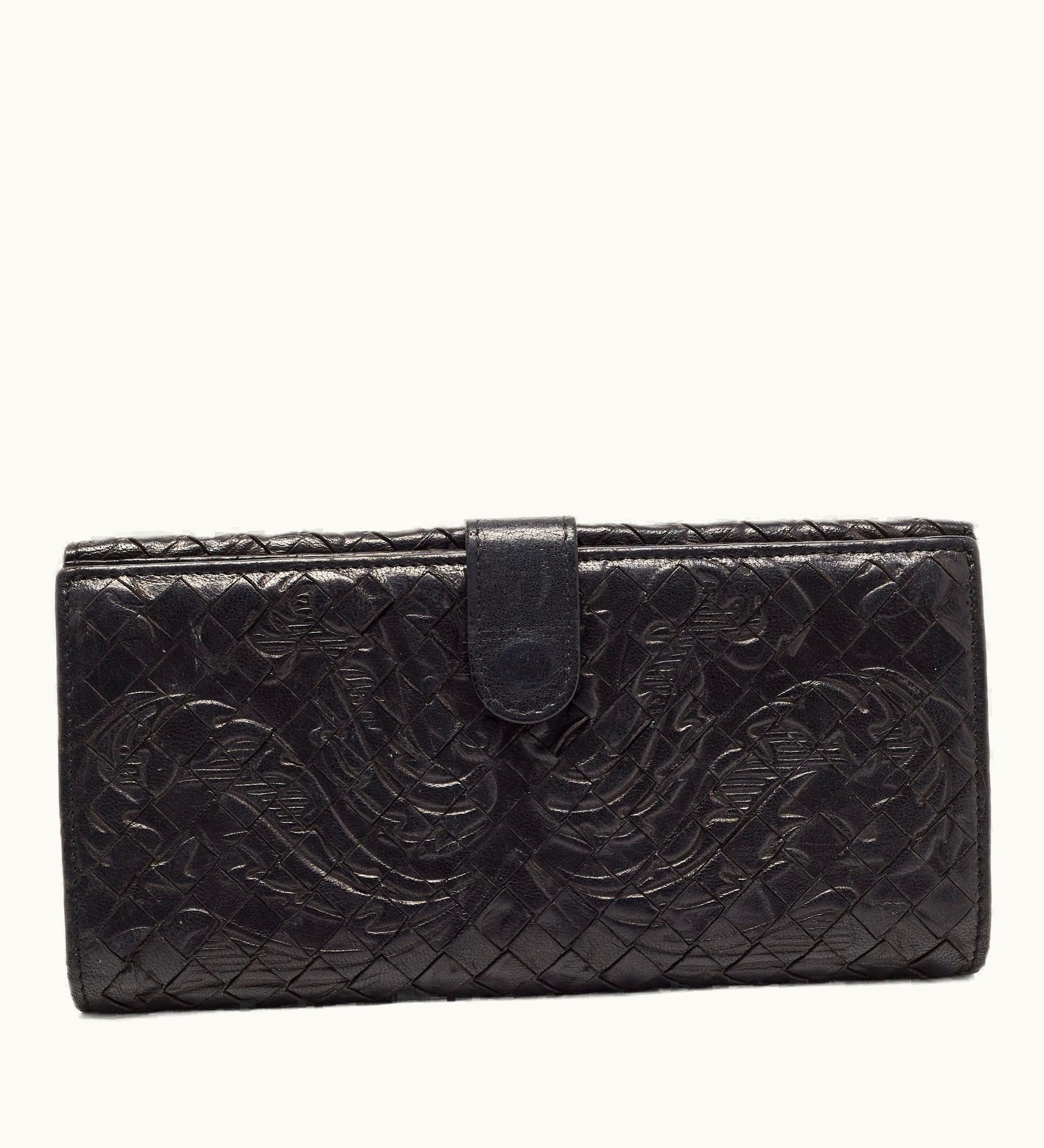 Bottega Veneta Bottega Veneta Black Intrecciato Leather Flap Continental Wallet
