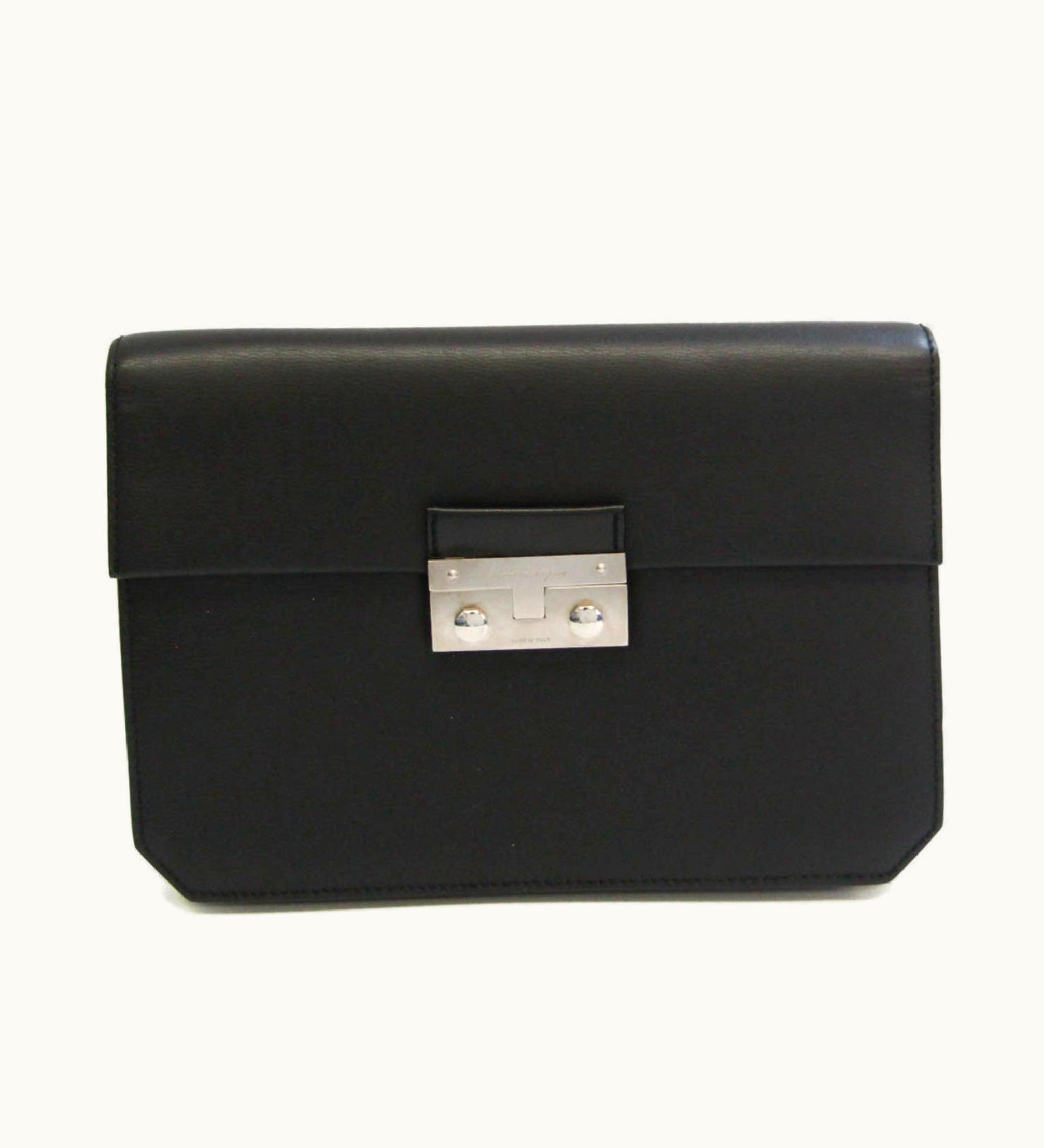 Salvatore Ferragamo Salvatore Ferragamo Eo-24 0548 Men's Leather Clutch Bag Black