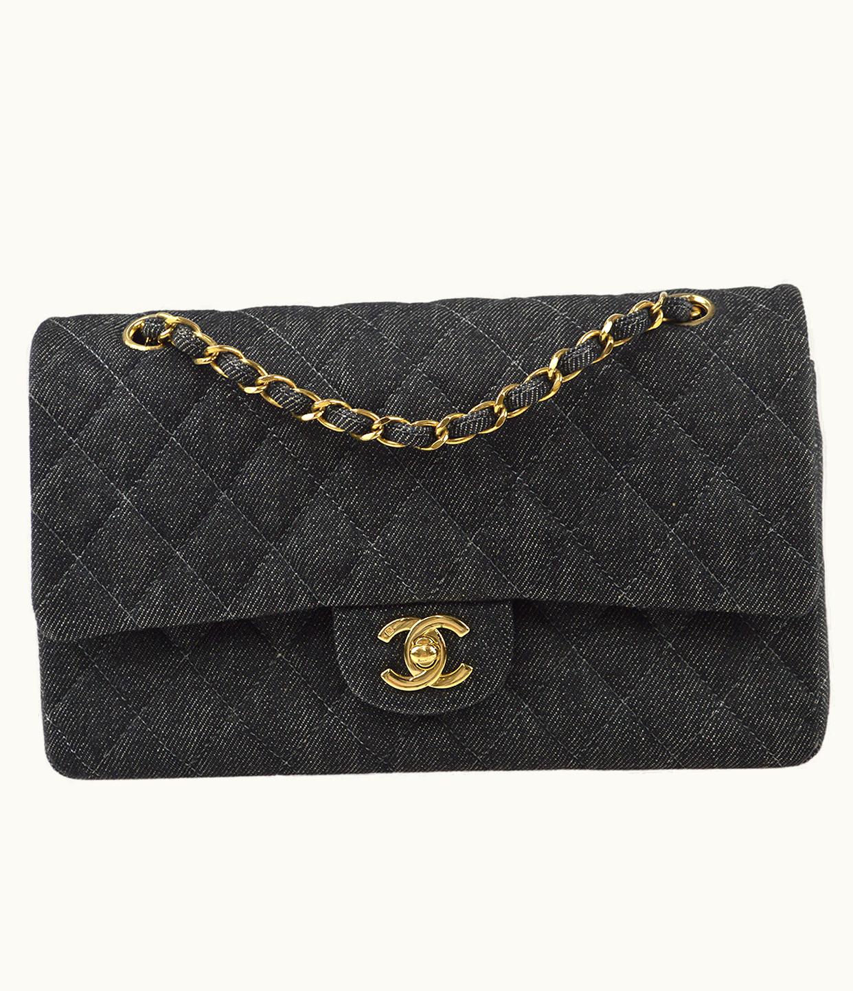Chanel Chanel 1997-1999 Classic Double Flap Medium Black Denim 67995