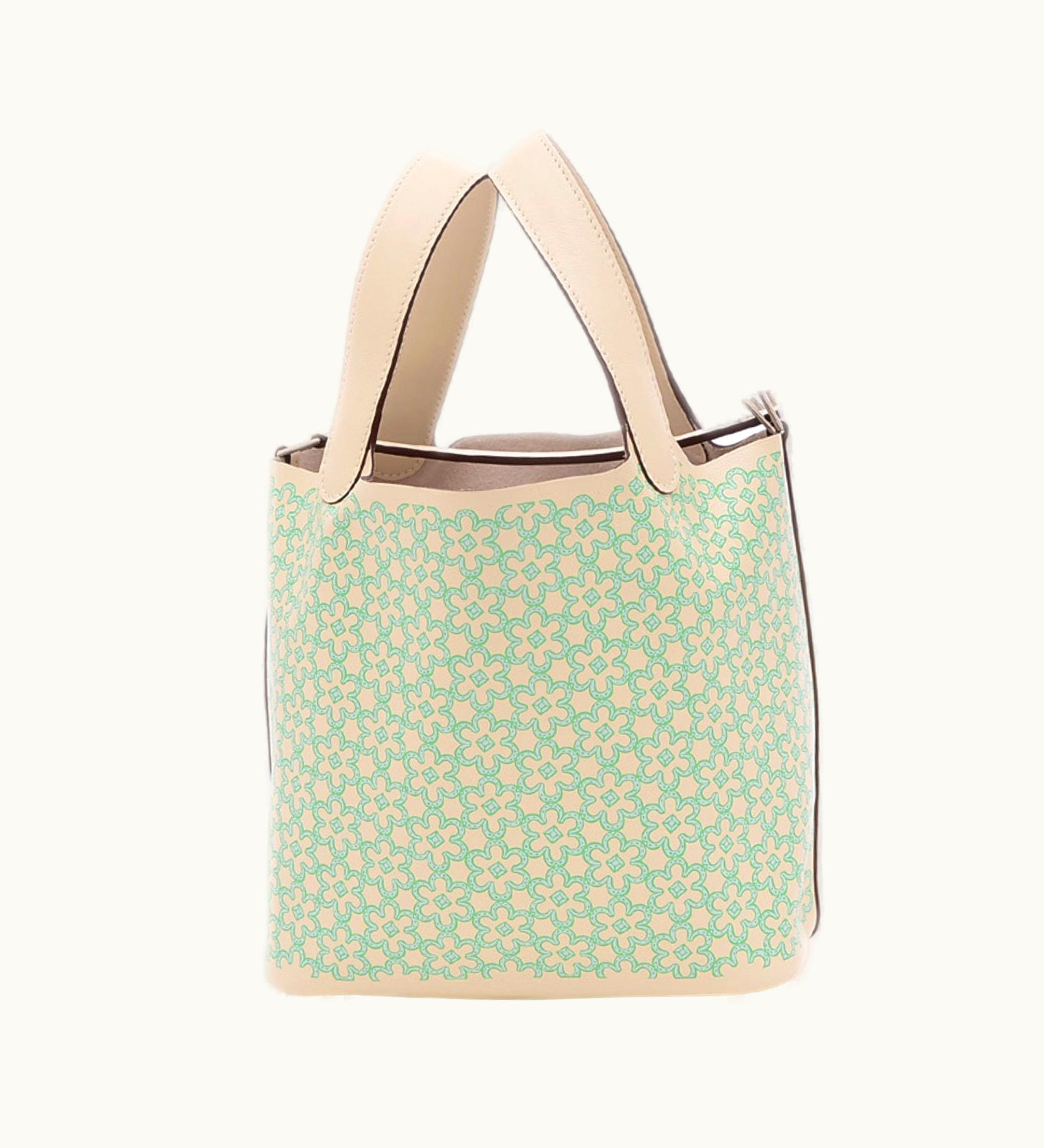 Hermès Hermès Picotin Lock PM 18 Lucky Daisy Swift Nata/Vert Handbag Green