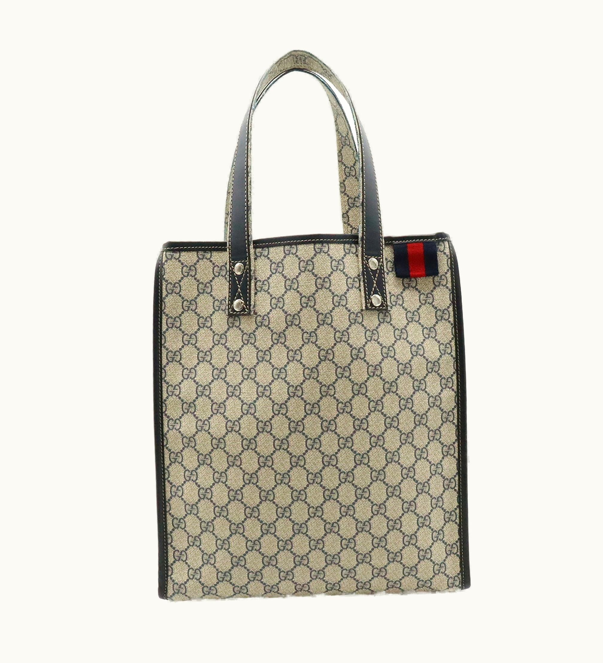 Gucci Gucci GG Supreme Plus Sherry Line Tote Bag Shoulder Pvc Leather Beige Navy 211135