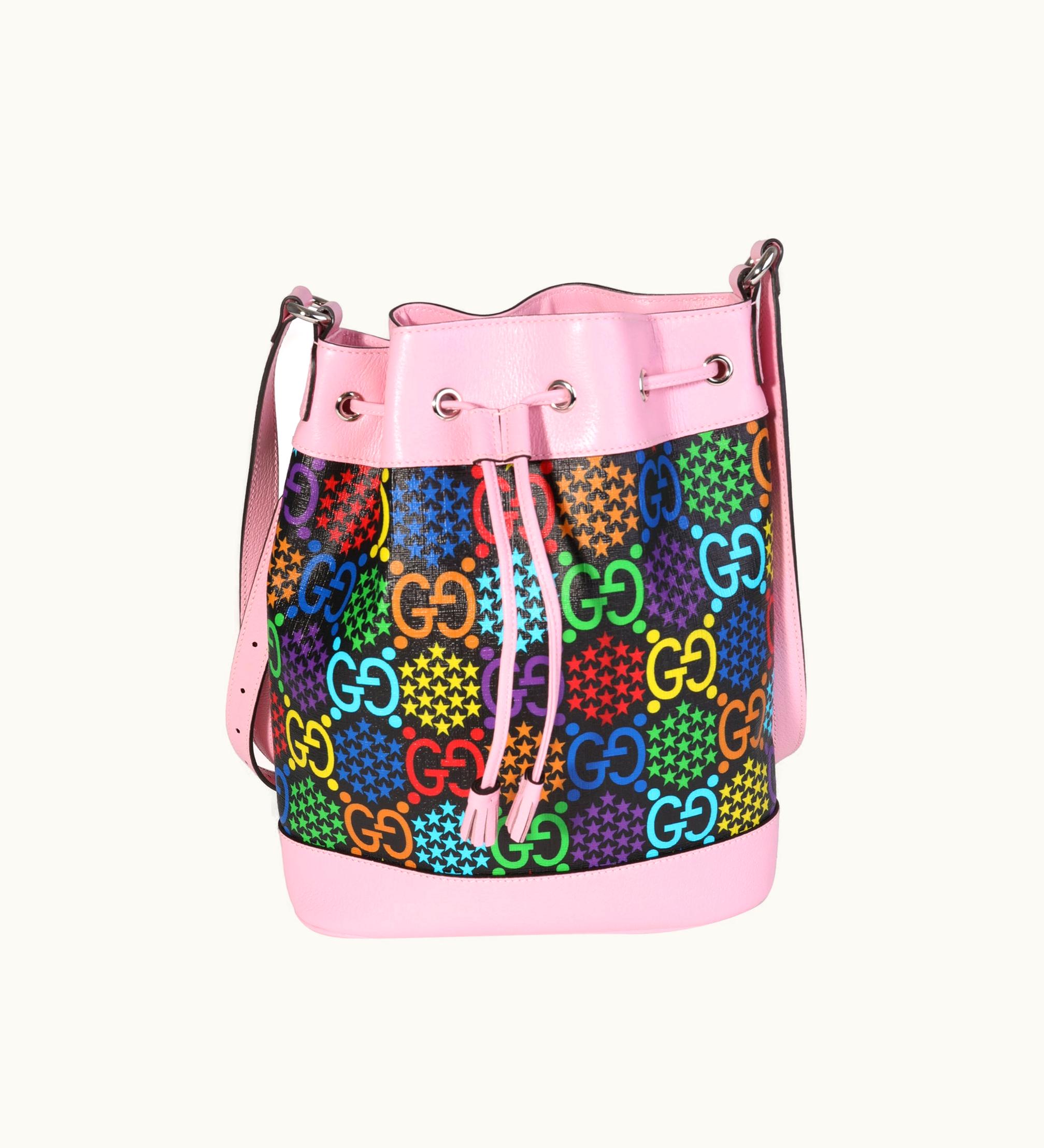 Gucci Gucci Multicolor Coated Canvas & Pink Leather Psychedelic Bucket Bag